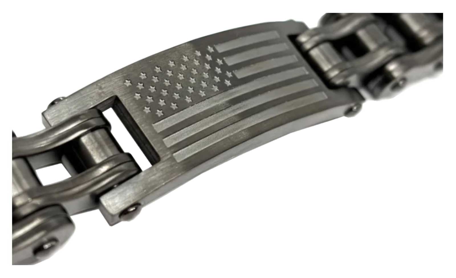Heavy Metal Men's American Flag Badge Motorcycle Stainless Steel Bracelet - No Hassle Returns at Wisconsin Harley