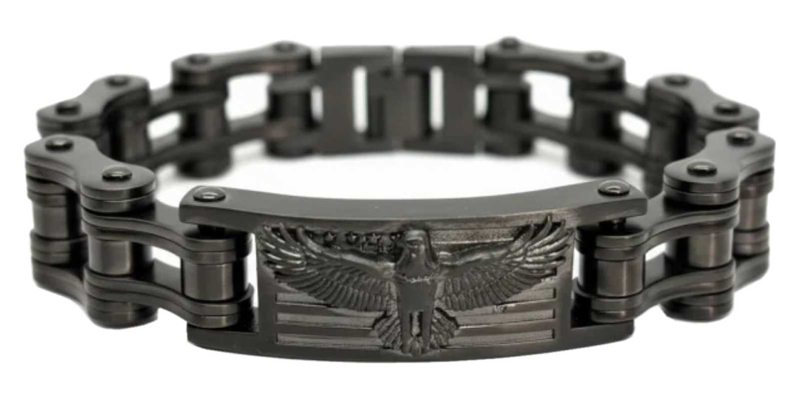 Heavy Metal Men's Eagle Badge Motorcycle Stainless Steel Bracelet, Gunmetal - Wisconsin Harley-Davidson