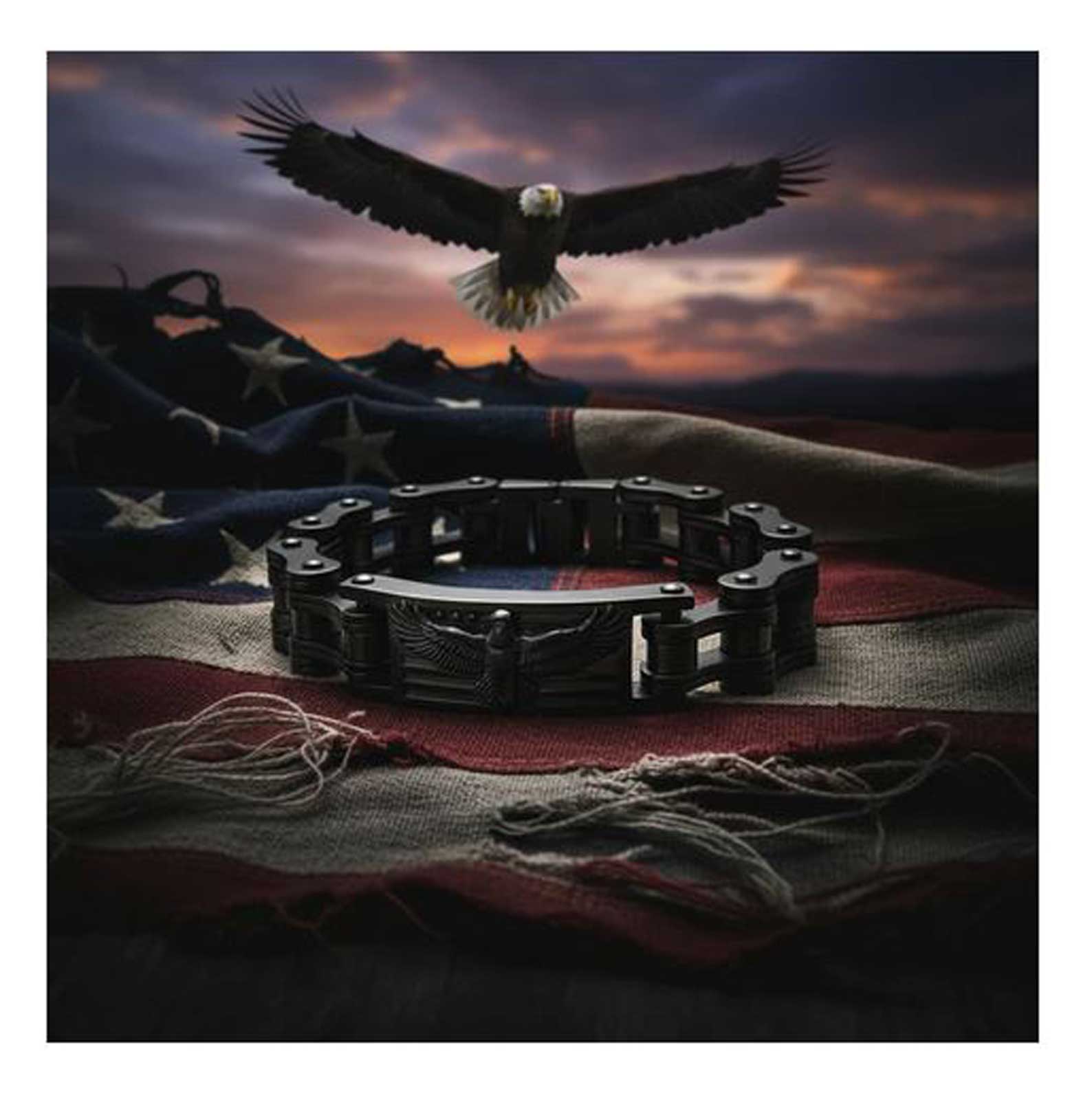 Heavy Metal Men's Eagle Badge Motorcycle Stainless Steel Bracelet, Gunmetal - Largest Selection of Harley-Davidson Products