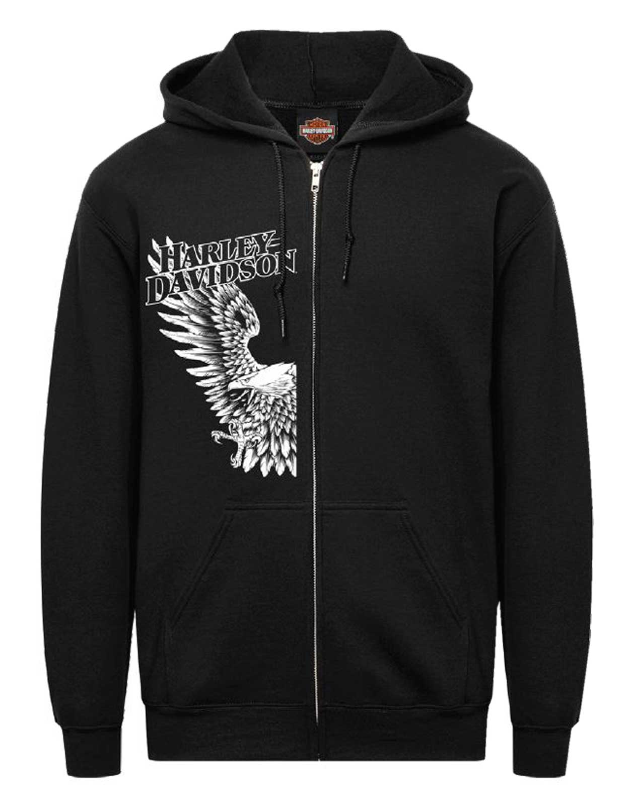 Harley-Davidson Men's Hardcore Eagle Zip-Up Hoodie Sweatshirt, Black - Wisconsin Harley-Davidson