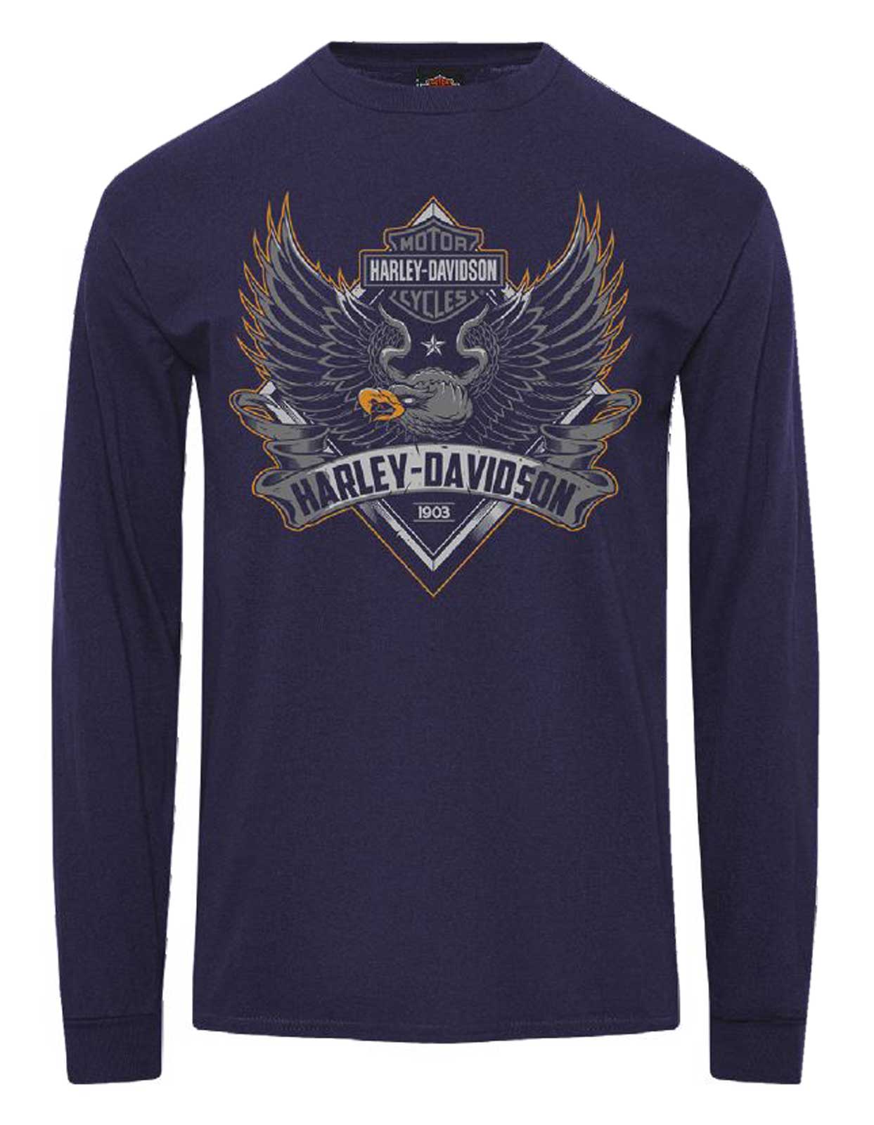 Harley-Davidson Men's Phenomenon Eagle Long Sleeve Cotton Shirt, Navy Blue - Wisconsin Harley-Davidson