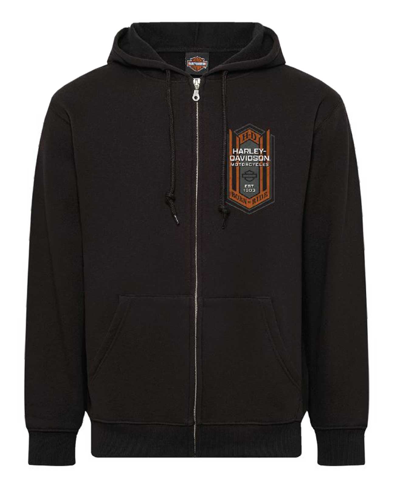 Harley-Davidson Men's Ribbon B&S Logo Zip-Up Hoodie Sweatshirt, Black - Wisconsin Harley-Davidson