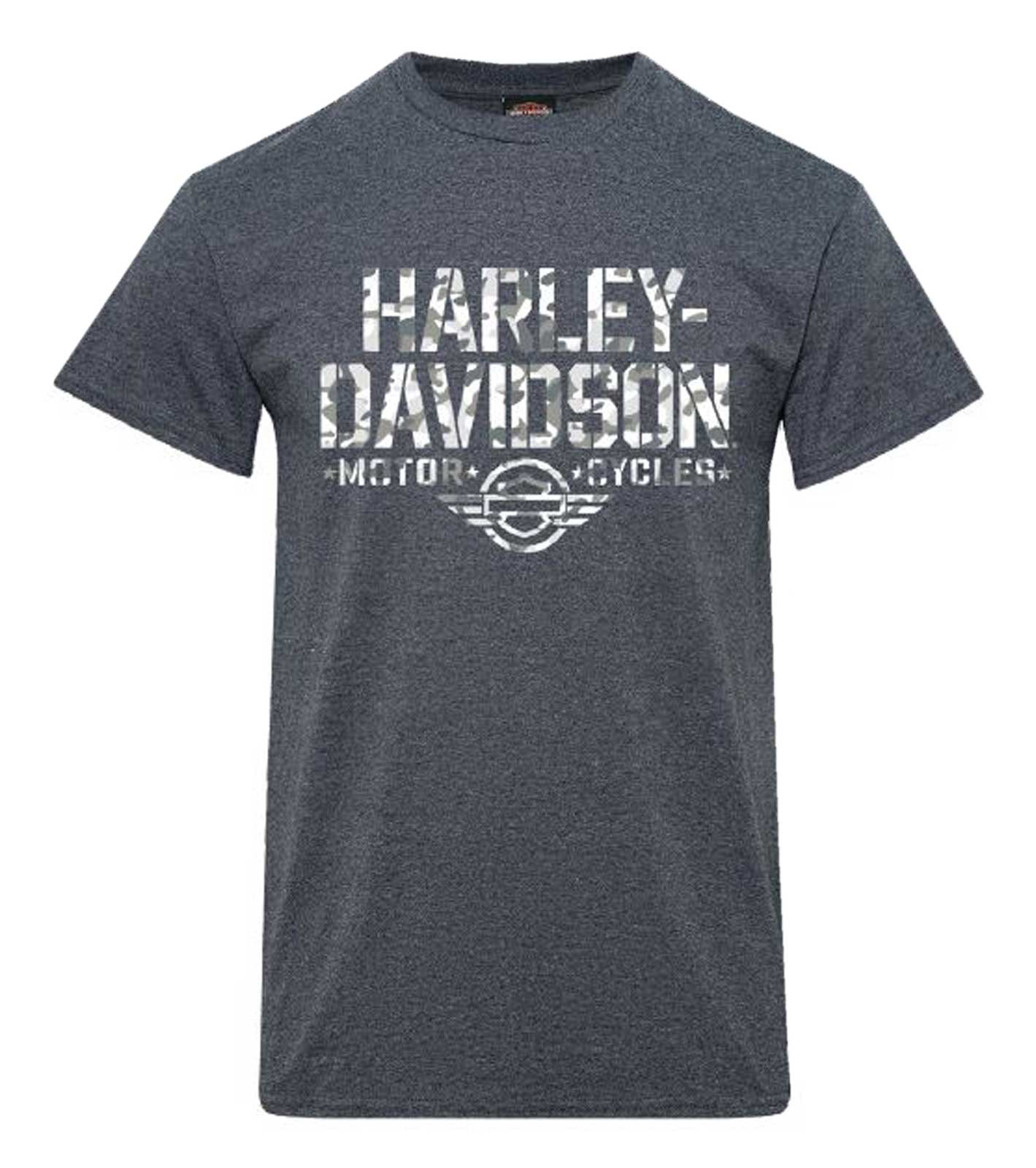 Harley-Davidson Mens Camo Covert Short Sleeve Poly-Blend T-Shirt, Dark Heather - Wisconsin Harley-Davidson