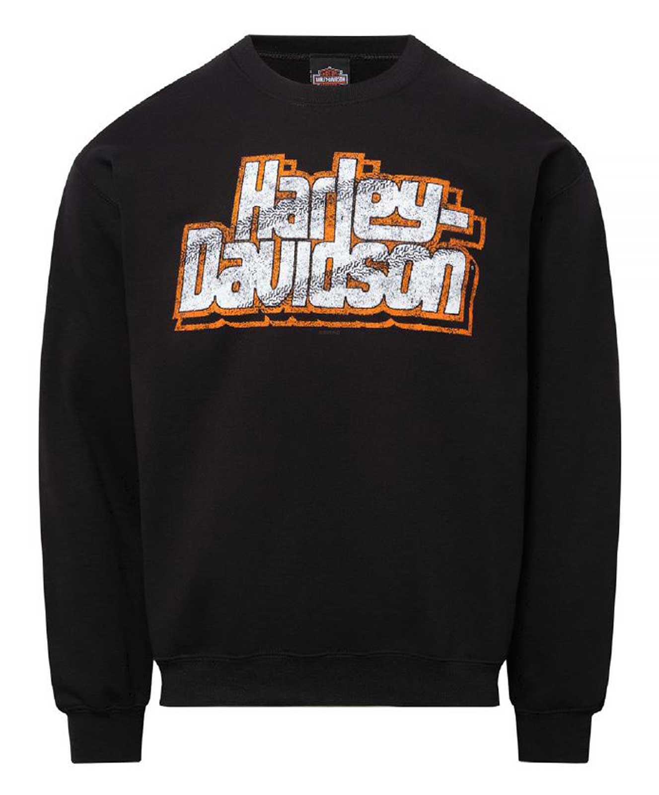 Harley-Davidson Men's Distressed Road Rebel Crew-Neck Fleece Pullover, Black - Wisconsin Harley-Davidson
