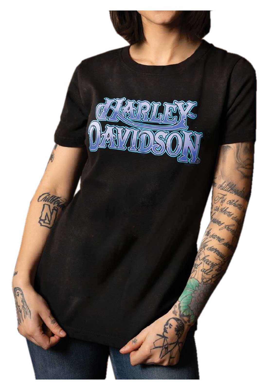 Harley-Davidson Women's Old School Crew-Neck Short Sleeve Tee, Black Acid Wash - Wisconsin Harley-Davidson
