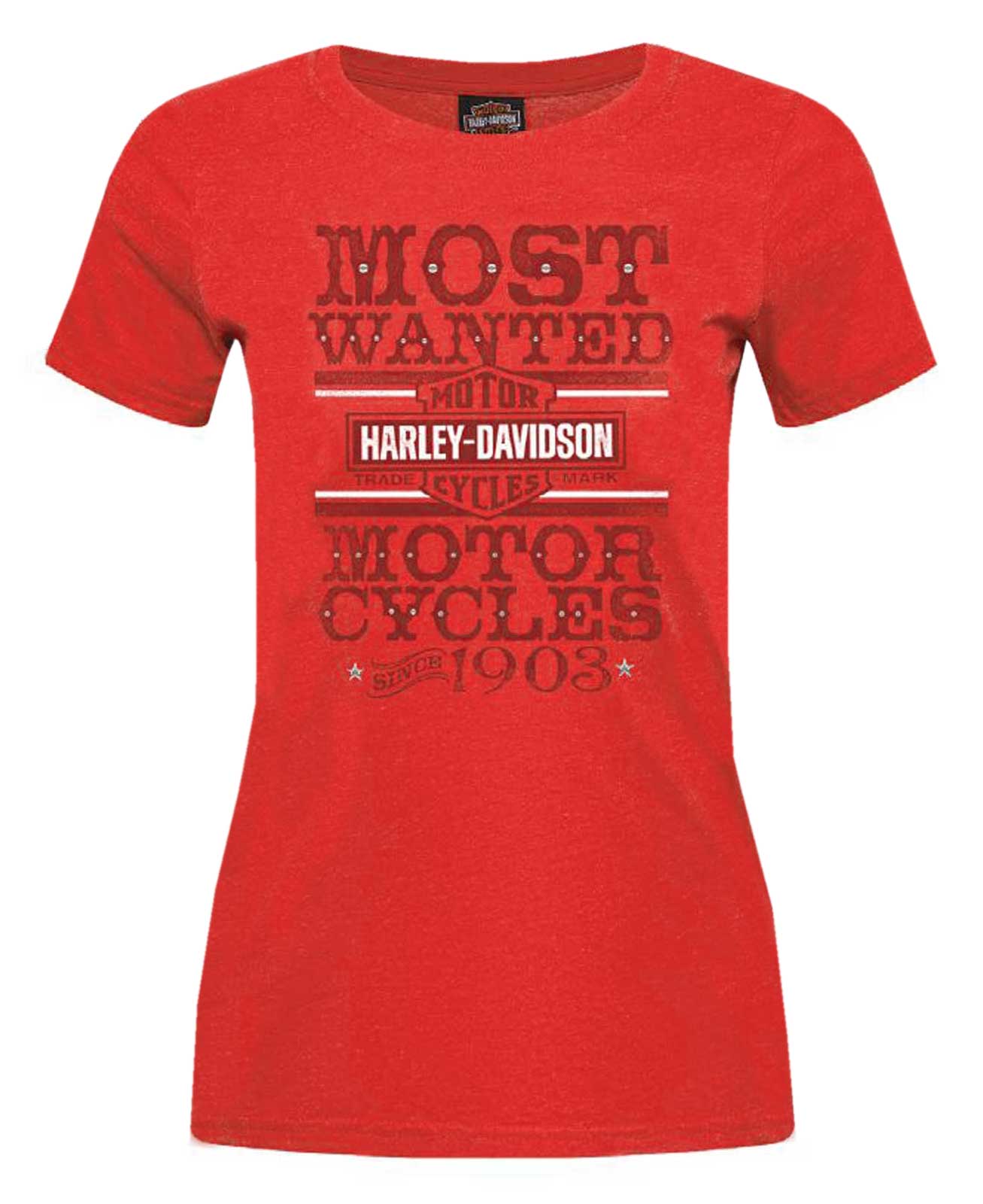 Harley-Davidson Women's Coveted Bling Short Sleeve Crew-Neck T-Shirt, Red - Wisconsin Harley-Davidson