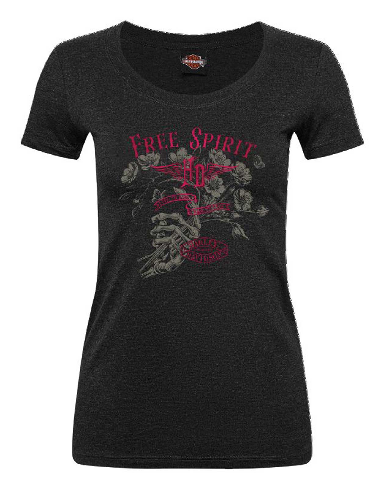 Harley-Davidson Women's Foil Splendor Scoop Neck Short Sleeve Tee, Black - Wisconsin Harley-Davidson