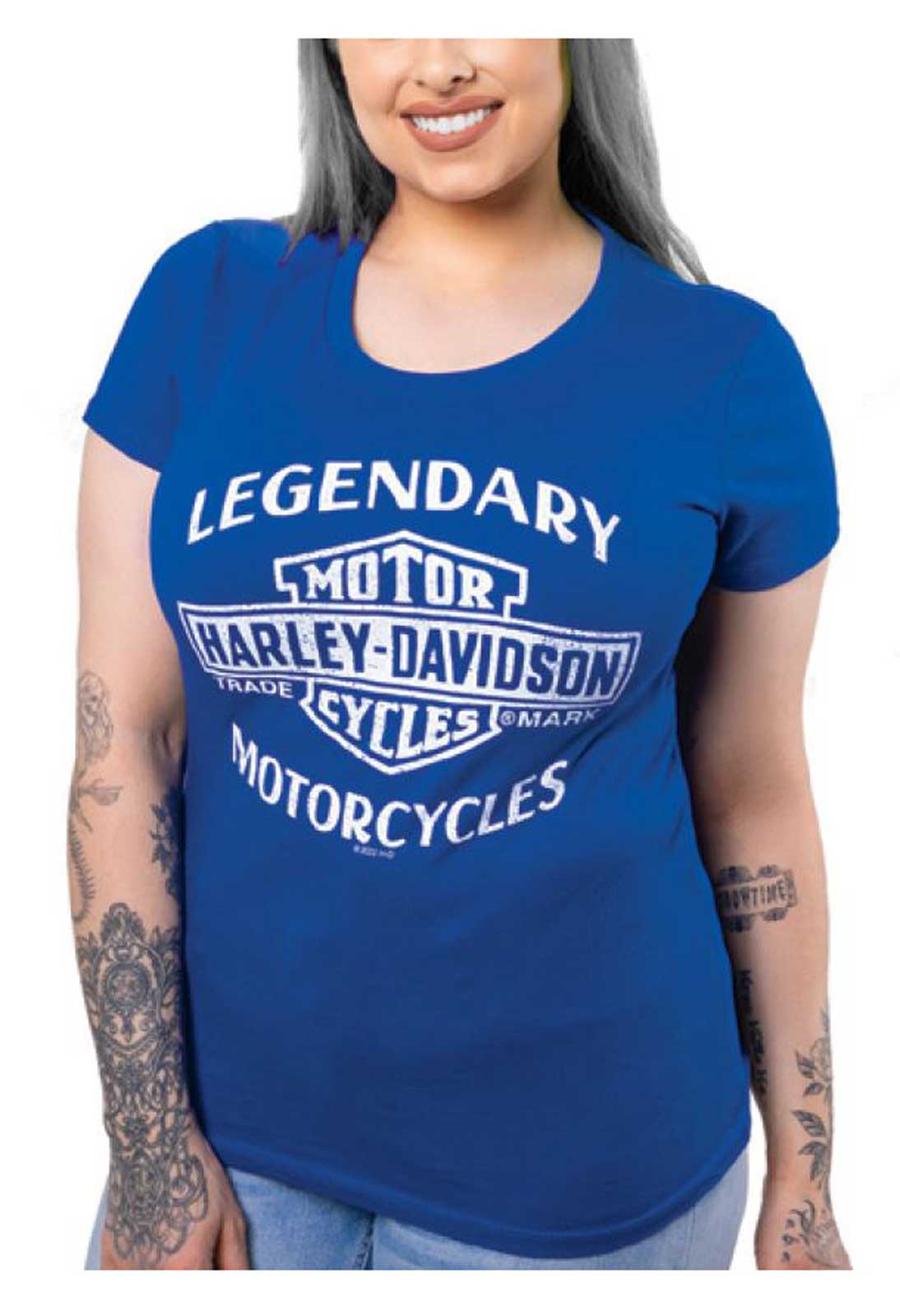 Harley-Davidson Women's Ancient Paths Short Sleeve Crew-Neck Cotton Tee, Royal - Wisconsin Harley-Davidson