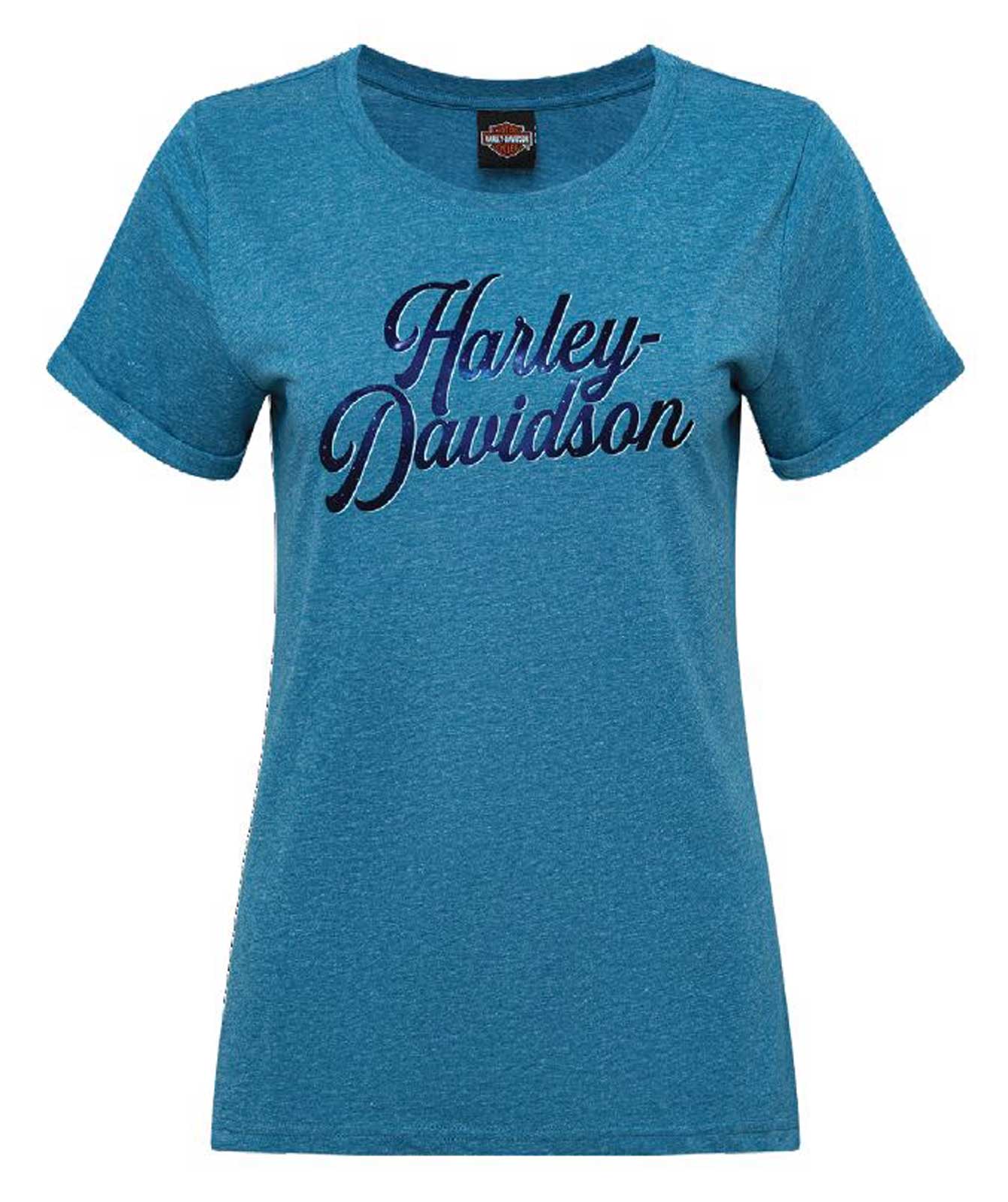 Harley-Davidson Women's Atmosphere Short Sleeve Scoop Neck Curved Hem Tee, Teal - Wisconsin Harley-Davidson