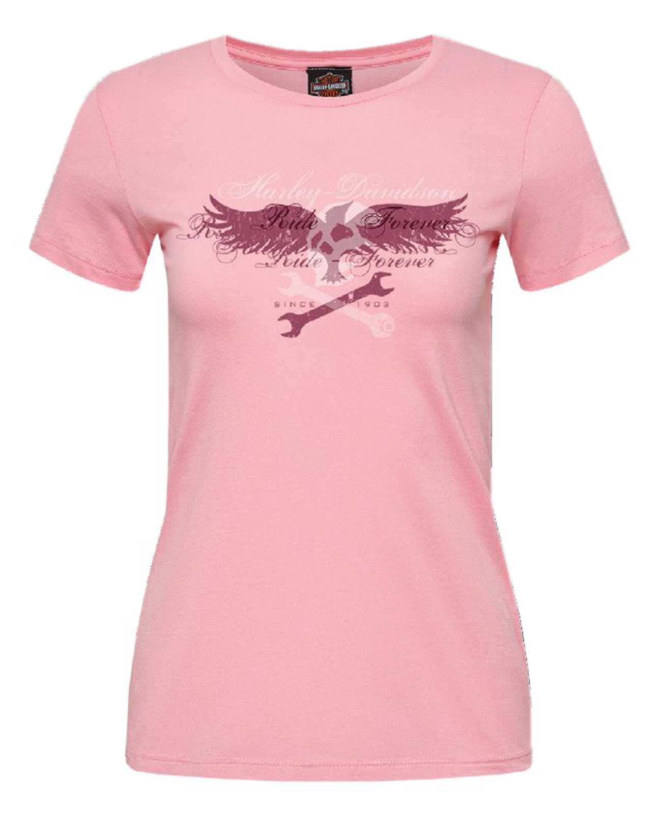 Harley-Davidson Women's Divine Short Sleeve Crew-Neck Cotton Tee, Light Pink - Wisconsin Harley-Davidson