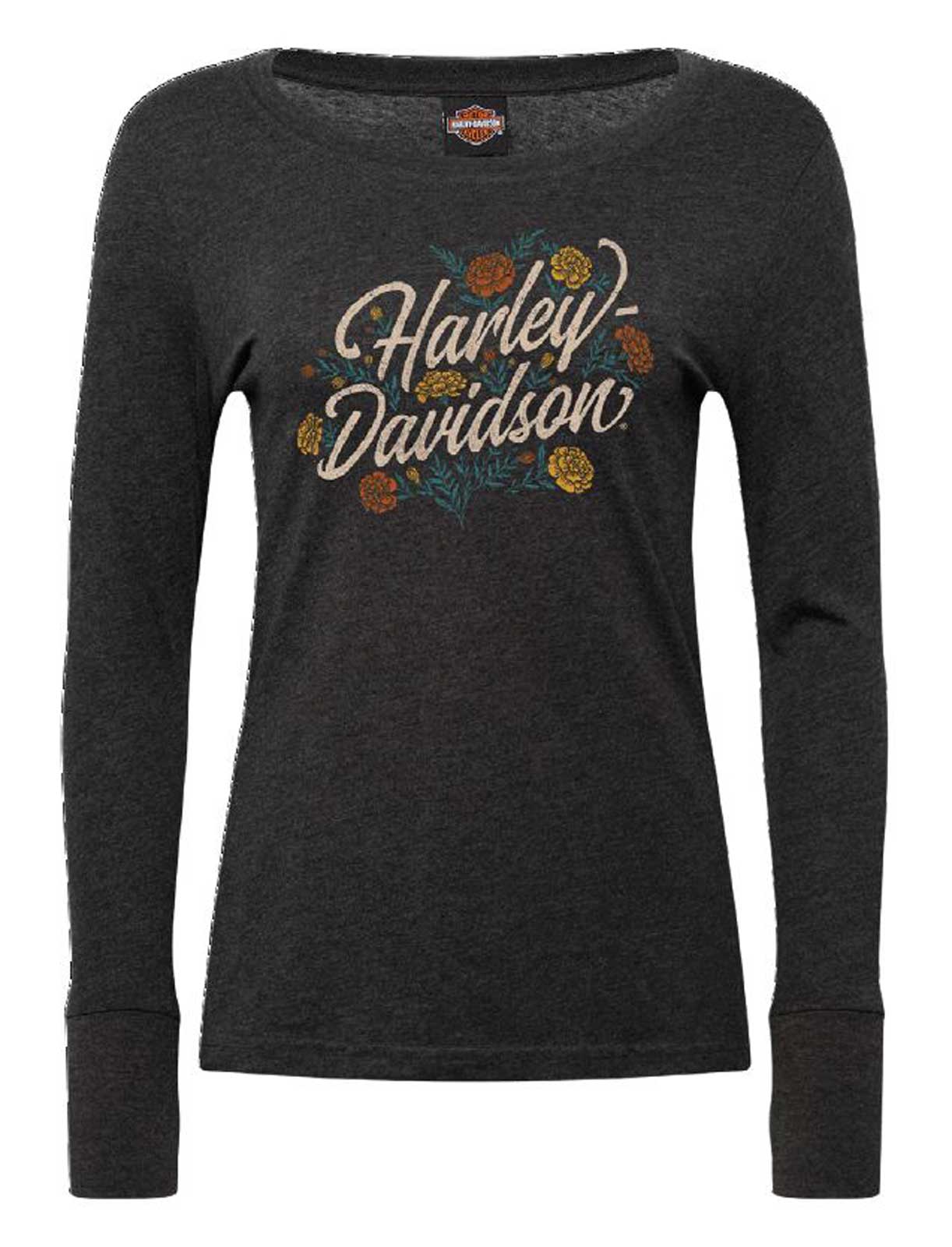 Harley-Davidson Women's Amber Long Sleeve Scoop Neck Tee w/ Thumbholes, Black - Wisconsin Harley-Davidson