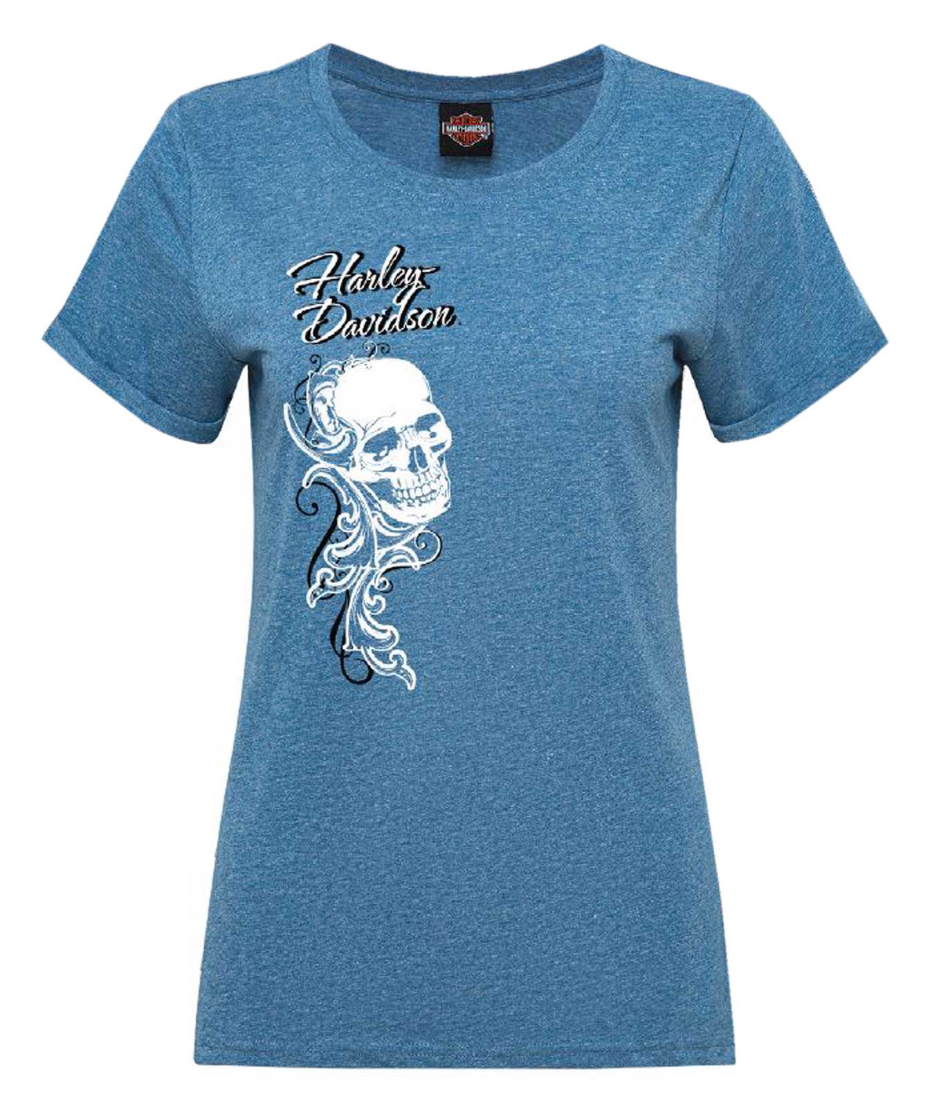 Harley-Davidson Women's Hypnotize Foil Curved Hem Short Sleeve Tee, Teal - Wisconsin Harley-Davidson