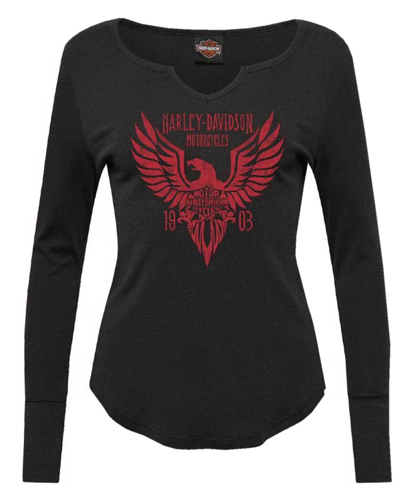 Harley-Davidson Women's Broadcast Long Sleeve V-Neck Cotton Shirt, Black - Wisconsin Harley-Davidson