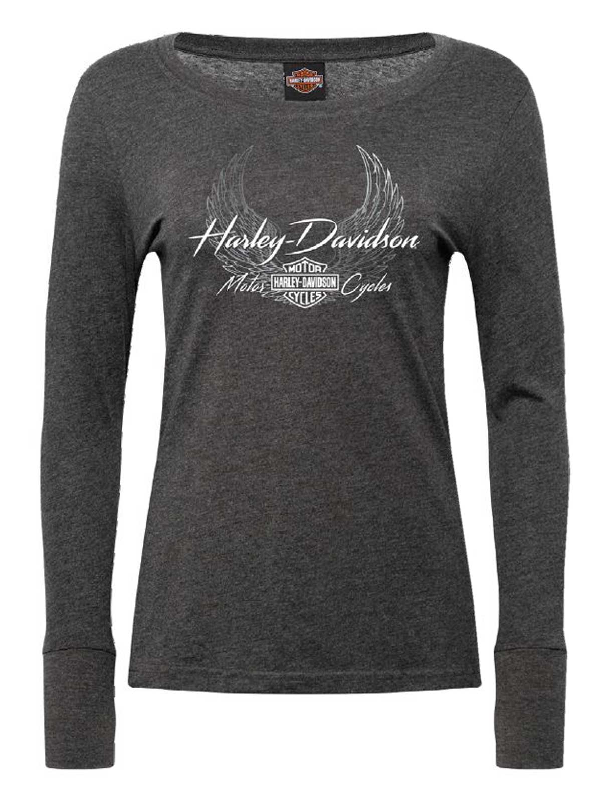 Harley-Davidson Women's Allure Long Sleeve Scoop Neck Tee w/ Thumbholes, Black - Wisconsin Harley-Davidson