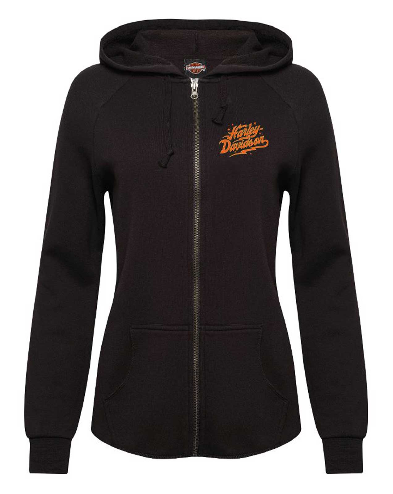 Harley-Davidson Women's Bolt Curved Hem Poly-Blend Zip-Up Hoodie, Black - Wisconsin Harley-Davidson