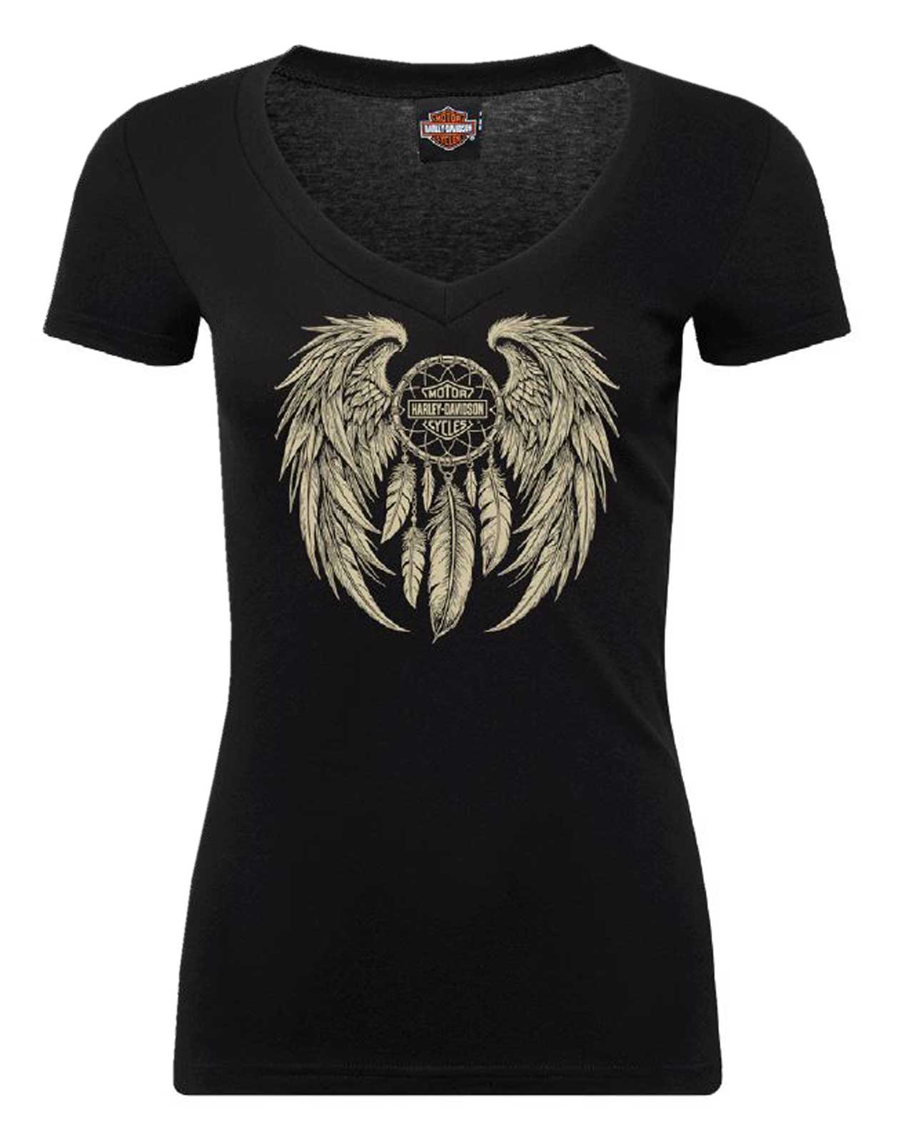 Harley-Davidson Women's Weaver B&S Short Sleeve V-Neck Cotton Tee, Black - Wisconsin Harley-Davidson
