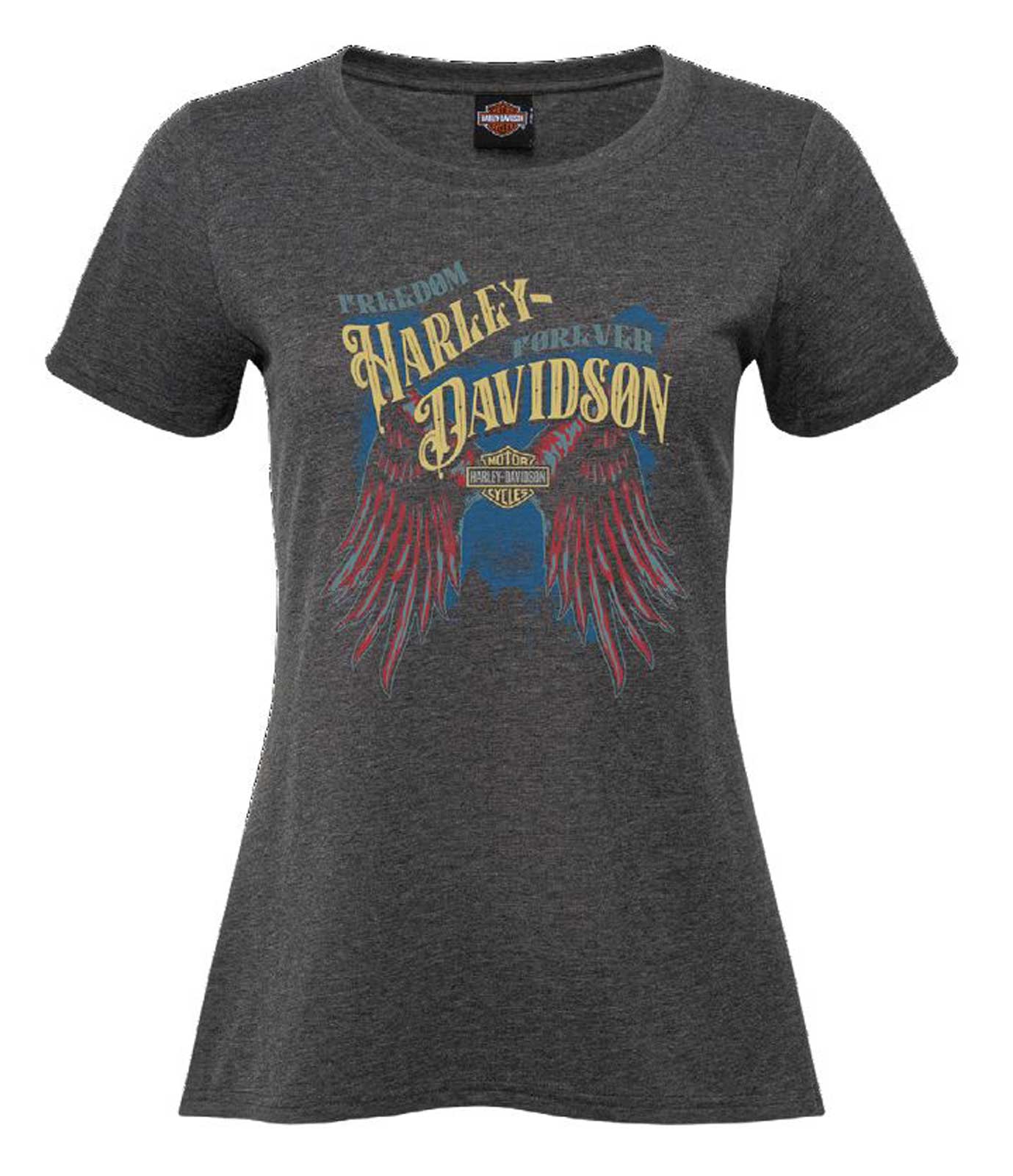 Harley-Davidson Women's Flow Curved Hem Short Sleeve Tri-Blend Tee, Black - Wisconsin Harley-Davidson