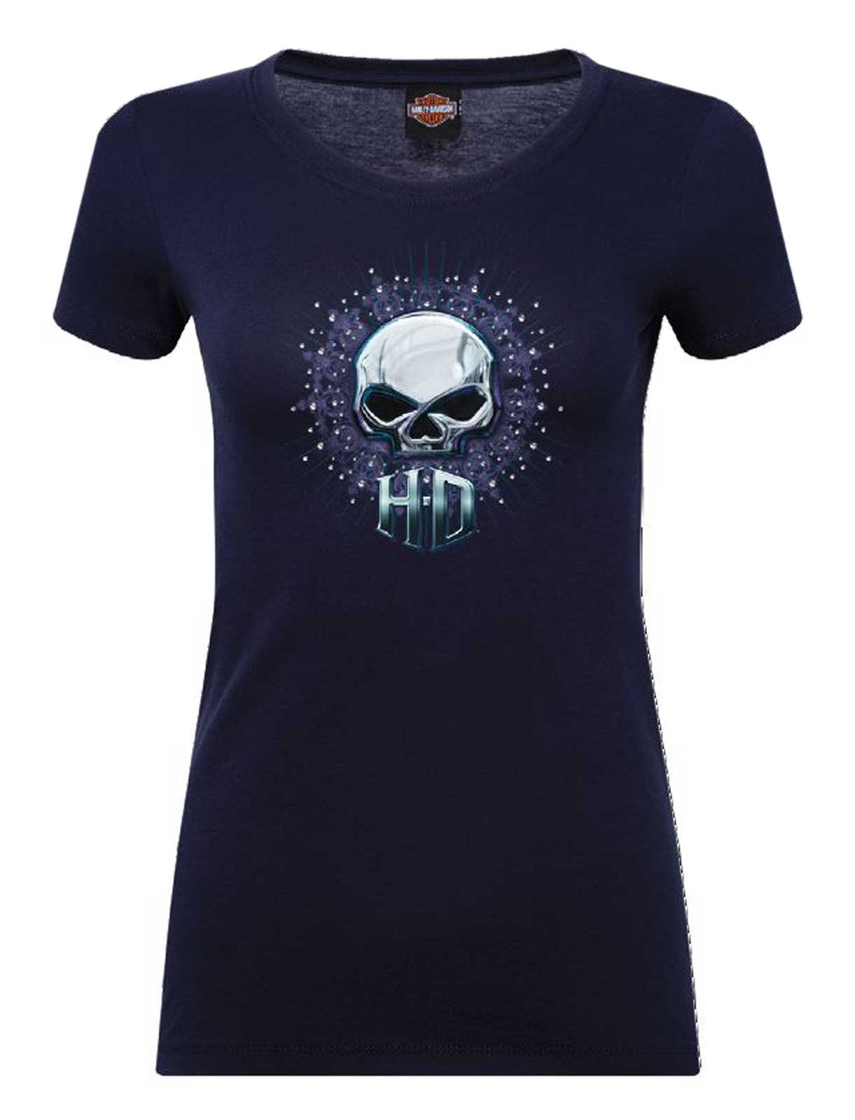 Harley-Davidson Women's Illustrious Bling Short Sleeve Crew-Neck T-Shirt, Navy - Wisconsin Harley-Davidson