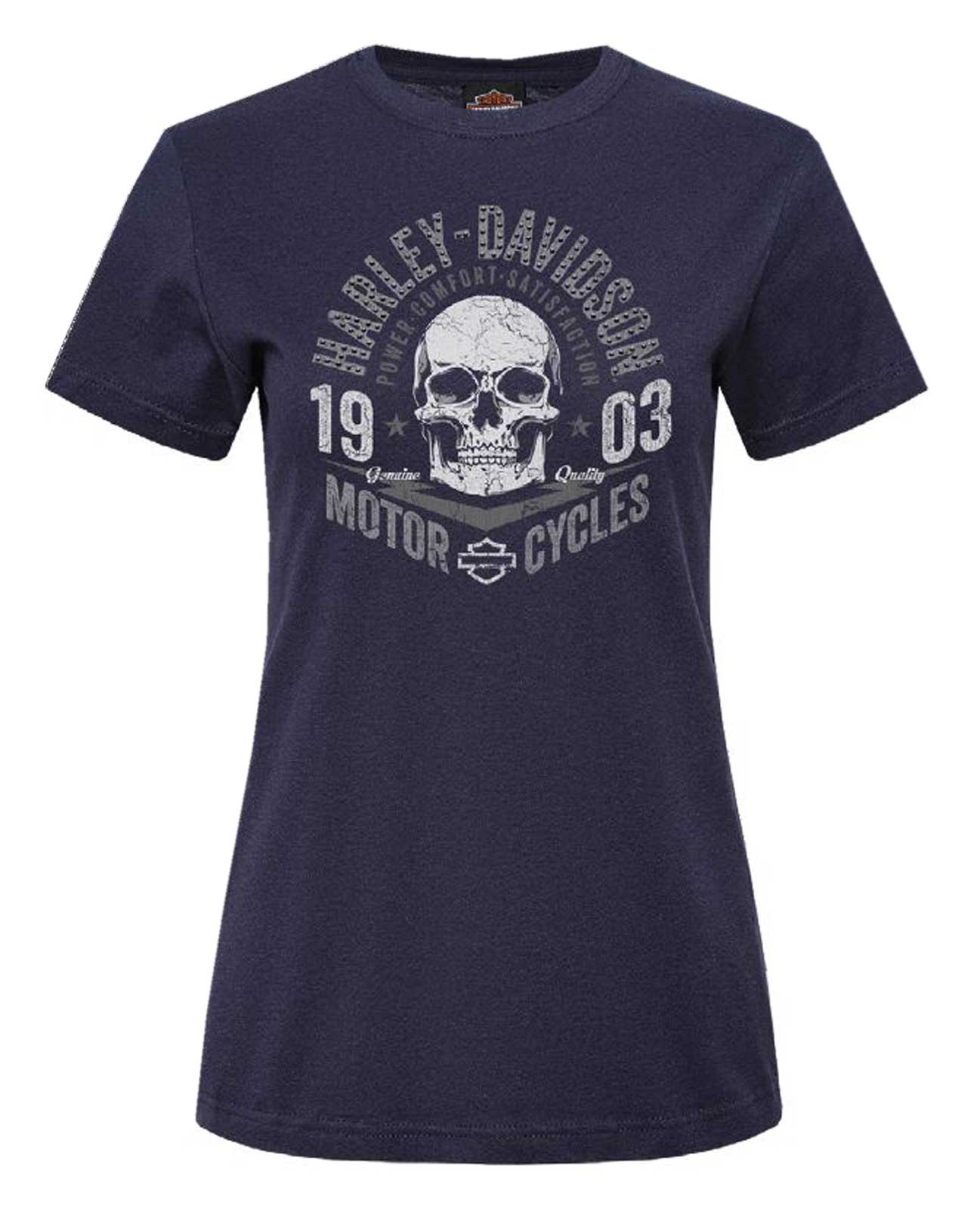 Harley-Davidson Women's Commando Bling Short Sleeve Crew-Neck T-Shirt, Navy - Wisconsin Harley-Davidson