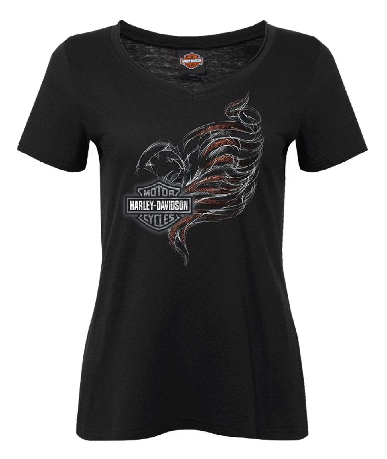 Harley-Davidson Women's Saga Patriotic V-Neck Short Sleeve Raw-Edge Tee, Black - Wisconsin Harley-Davidson