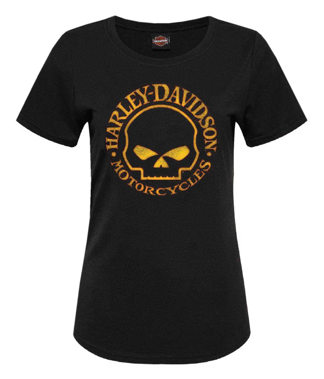 Harley-Davidson Women's Glimmer Skull Short Sleeve Scoop Neck Tee, Black - Wisconsin Harley-Davidson