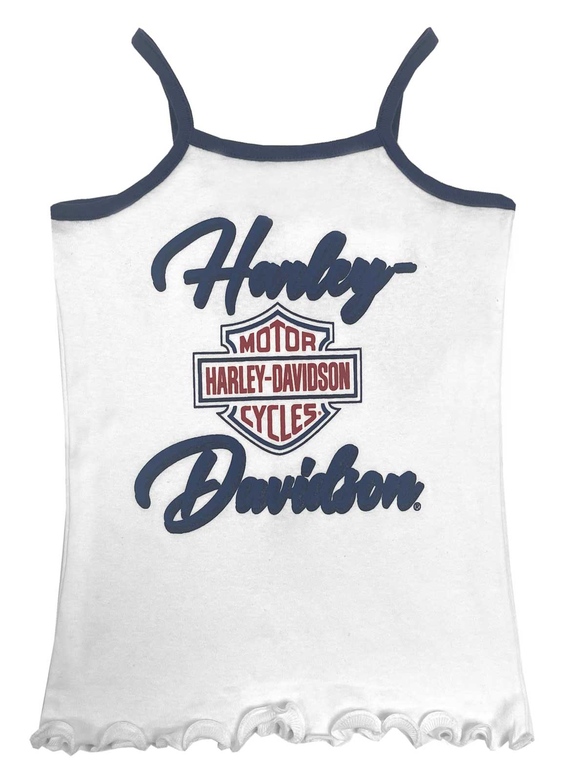 Harley-Davidson Girls' B&S Lettuce Edge Spaghetti Strap Tank Top, White - Wisconsin Harley-Davidson