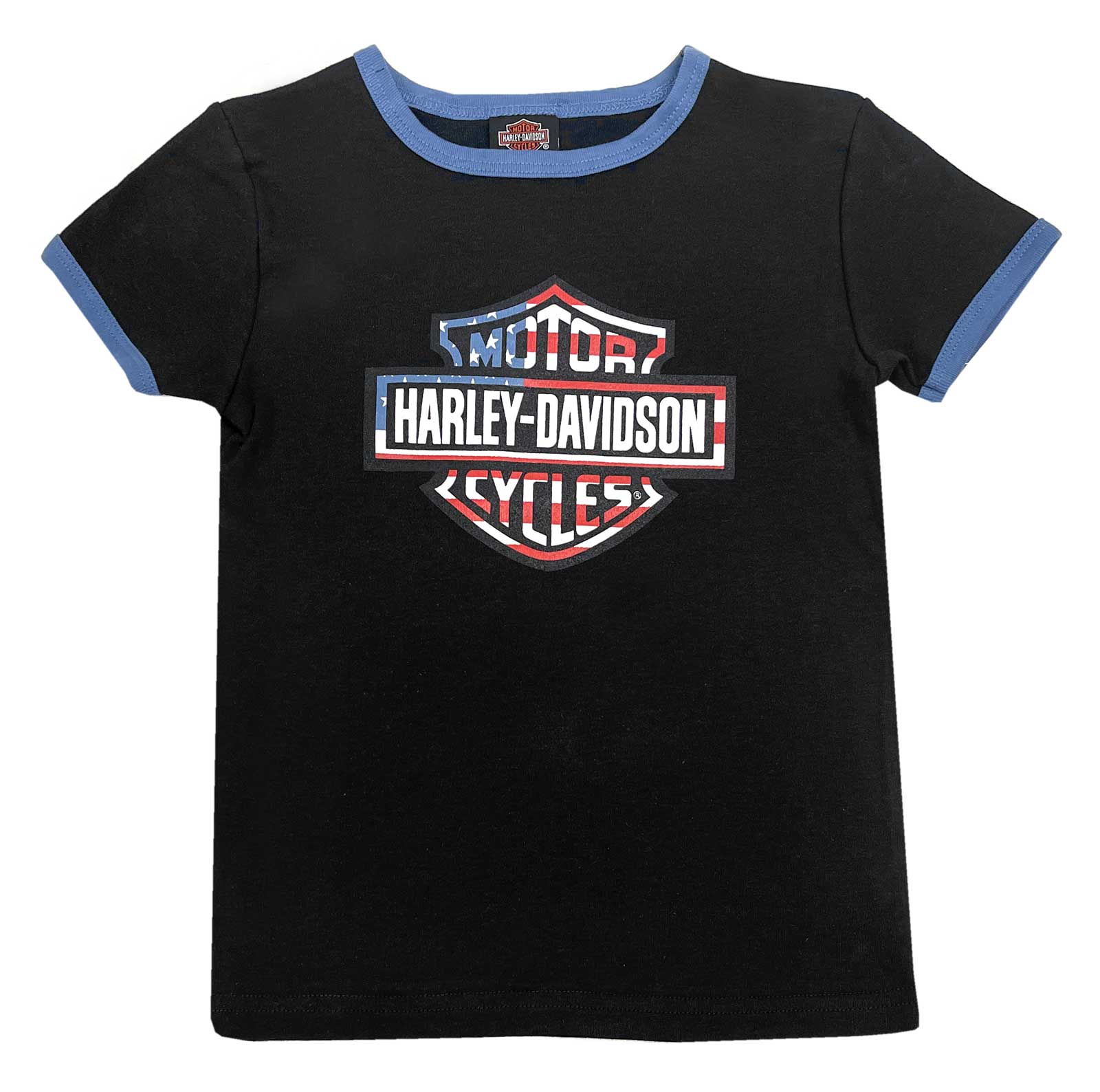 Harley-Davidson Boys' Stars & Stripes B&S Short Sleeve Ringer Tee, Black - Wisconsin Harley-Davidson