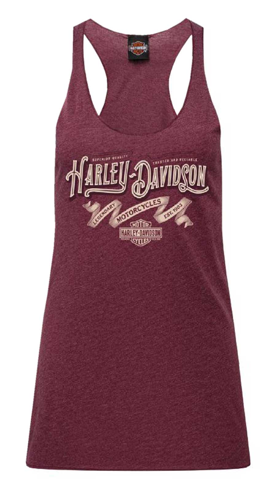 Harley-Davidson Women's Ragtime Tri-Blend Racerback Sleeveless Tank Top, Maroon - Wisconsin Harley-Davidson