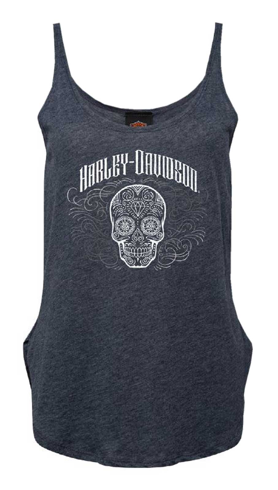 Harley-Davidson Women's Calavera Foil Fullback Curved Hem Sleeveless Tank Top - Wisconsin Harley-Davidson