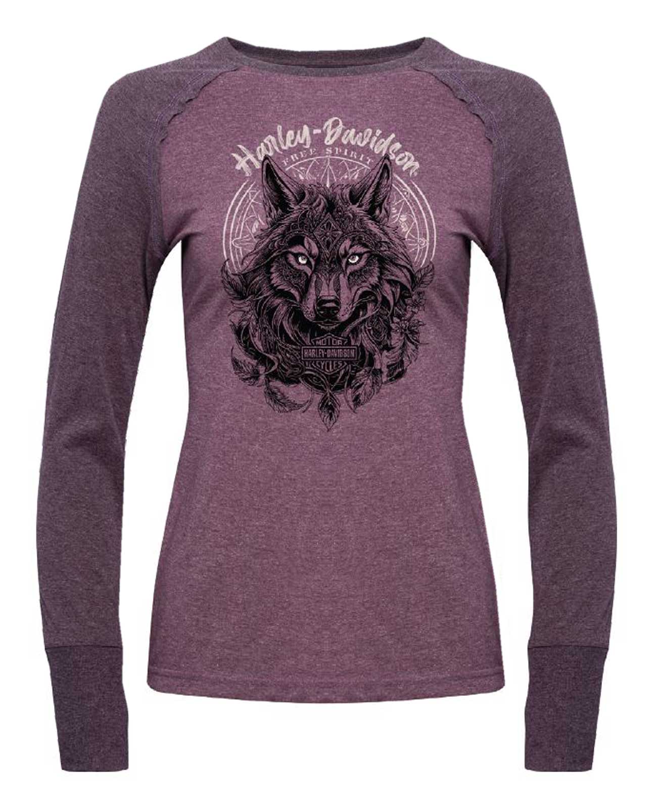 Harley-Davidson Women's Serenity Long Sleeve Raglan Tee, Vintage Purple - Wisconsin Harley-Davidson