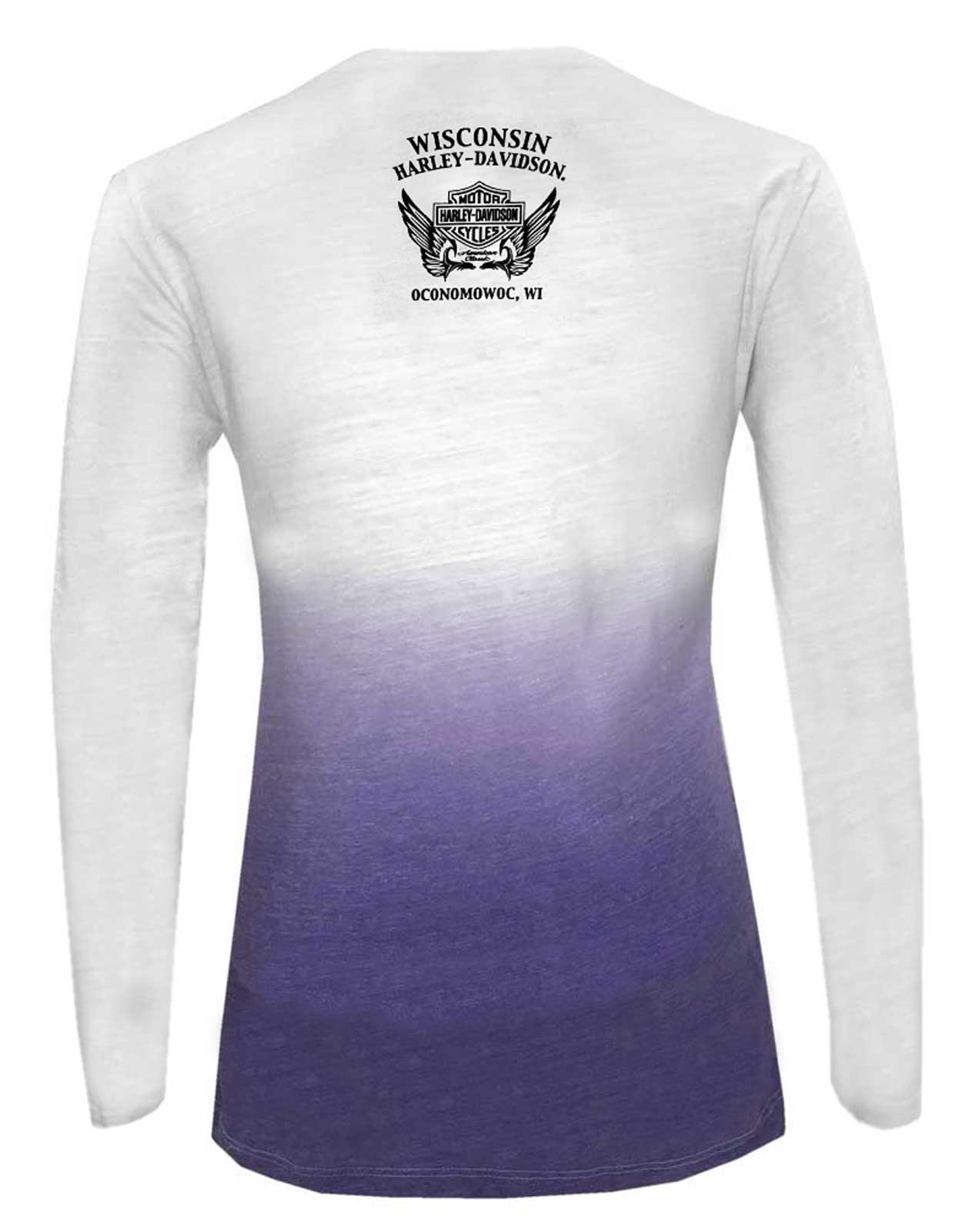 Harley-Davidson Free Shipping - Harley-Davidson Women's Cross Long Sleeve V-Neck Shirt, White/Purple Ombre - Free Shipping on many products plus Orders Over $99