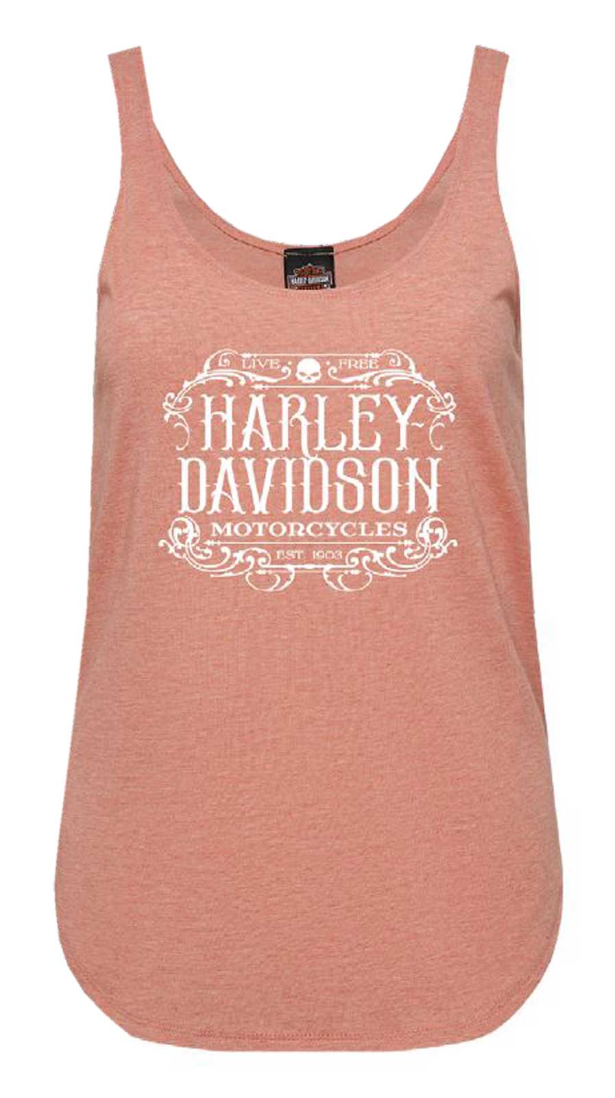 Harley-Davidson Women's Shooter Sleeveless Fullback Curved Hem Tank Top, Pink - Wisconsin Harley-Davidson