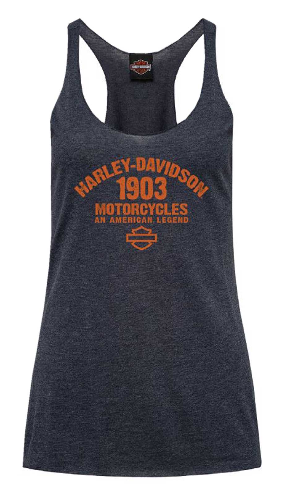 Harley-Davidson Women's Tackle Sleeveless Racerback Raw-Edge Tank Top, Navy - Wisconsin Harley-Davidson