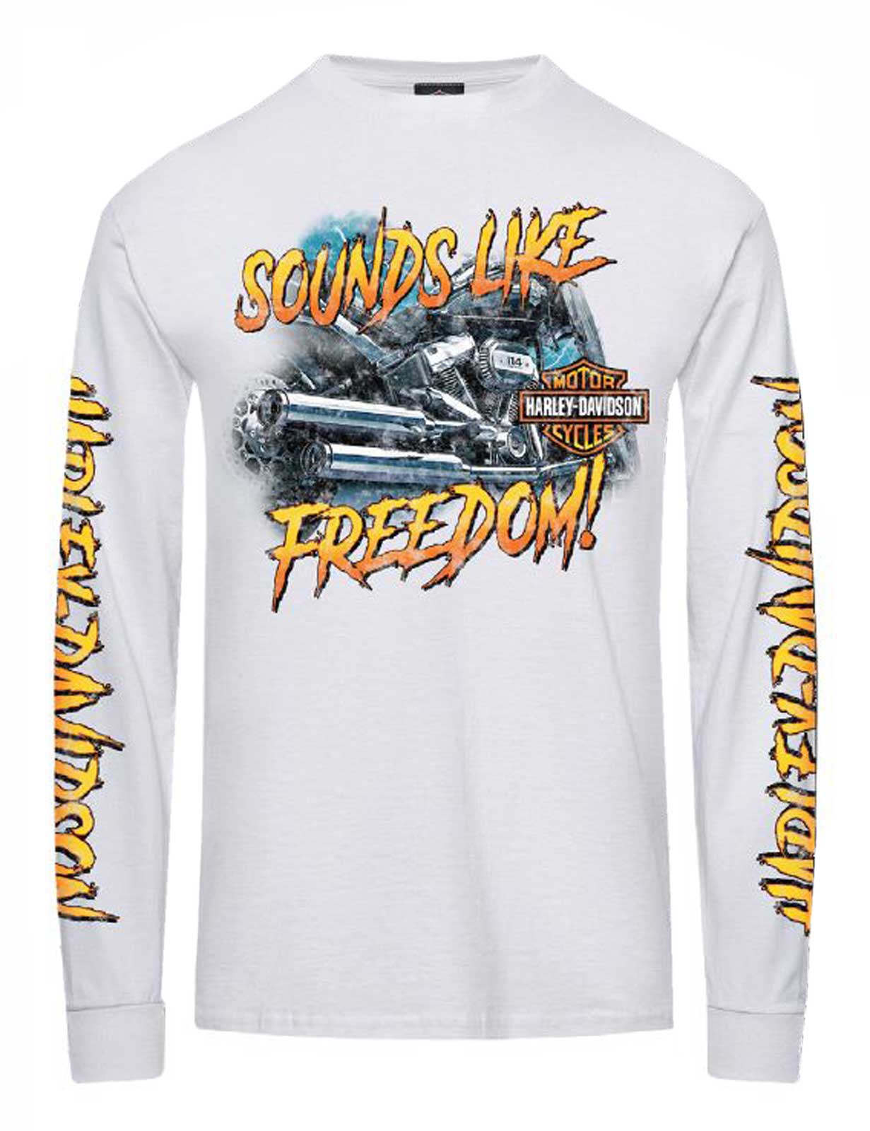 Harley-Davidson Men's Statement Freedom Long Sleeve Cotton Shirt, White - Wisconsin Harley-Davidson