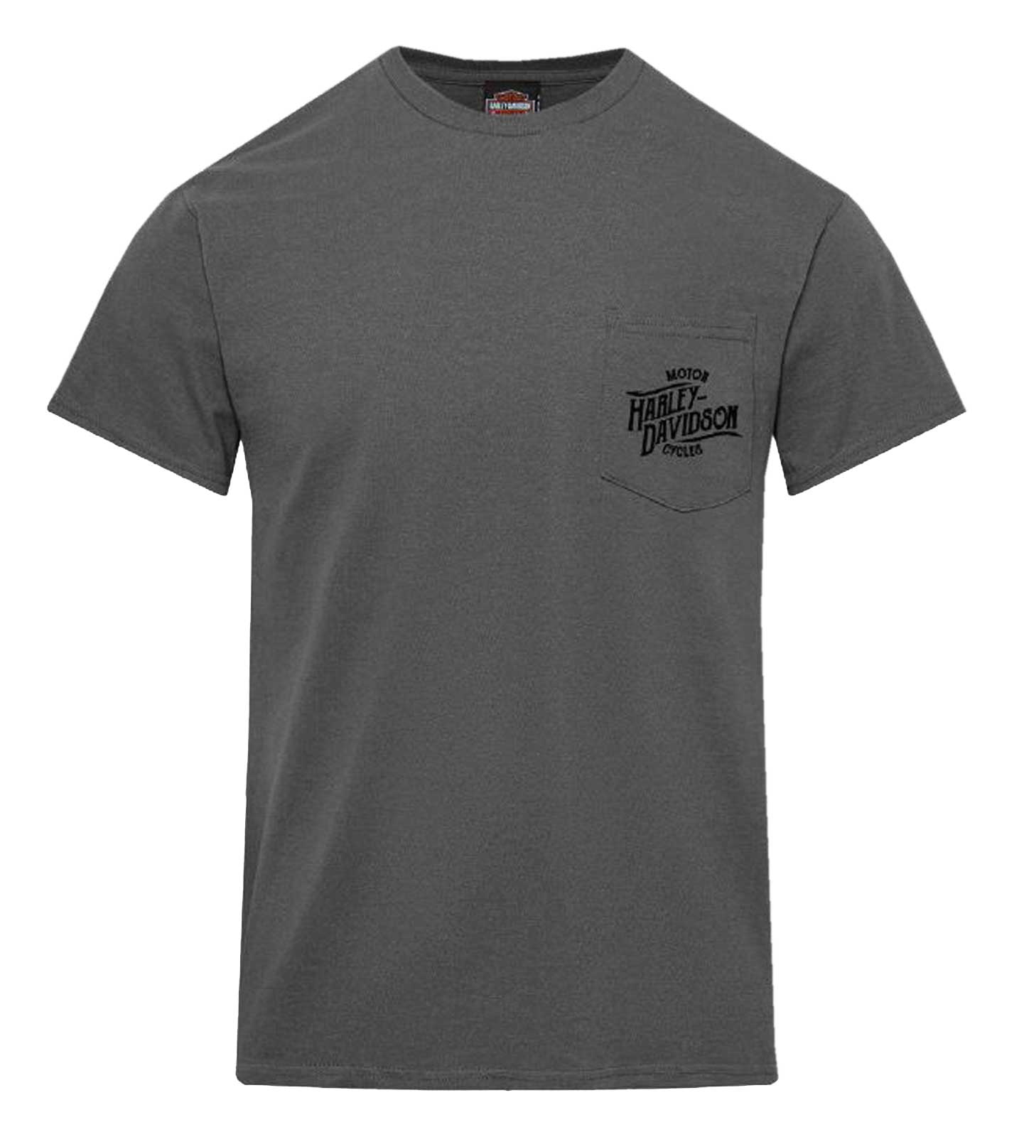 Harley-Davidson Men's Punch Short Sleeve Chest Pocket Cotton Tee, Charcoal - Wisconsin Harley-Davidson