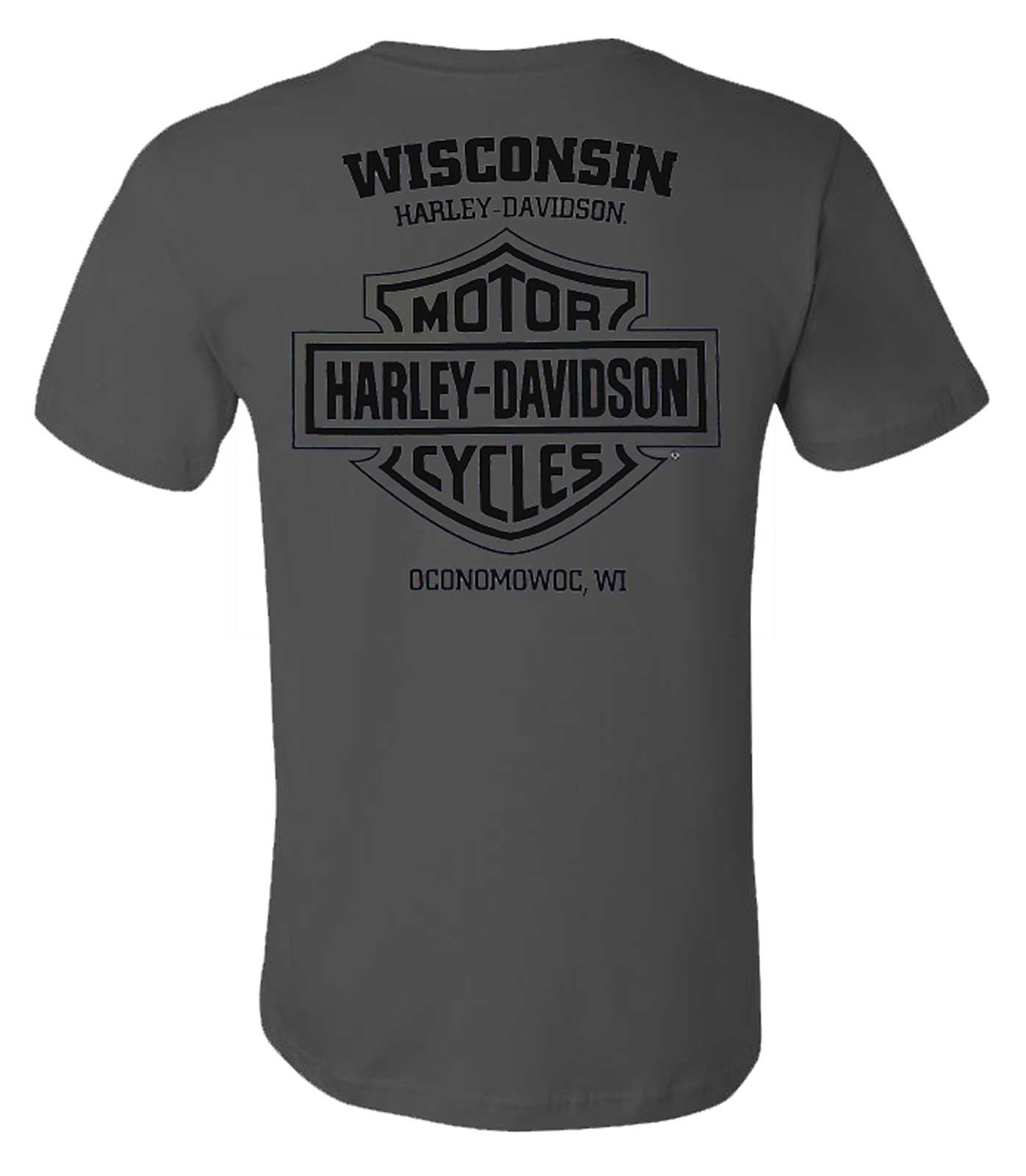 Harley-Davidson Men's Punch Short Sleeve Chest Pocket Cotton Tee, Charcoal - No Hassle Returns at Wisconsin Harley