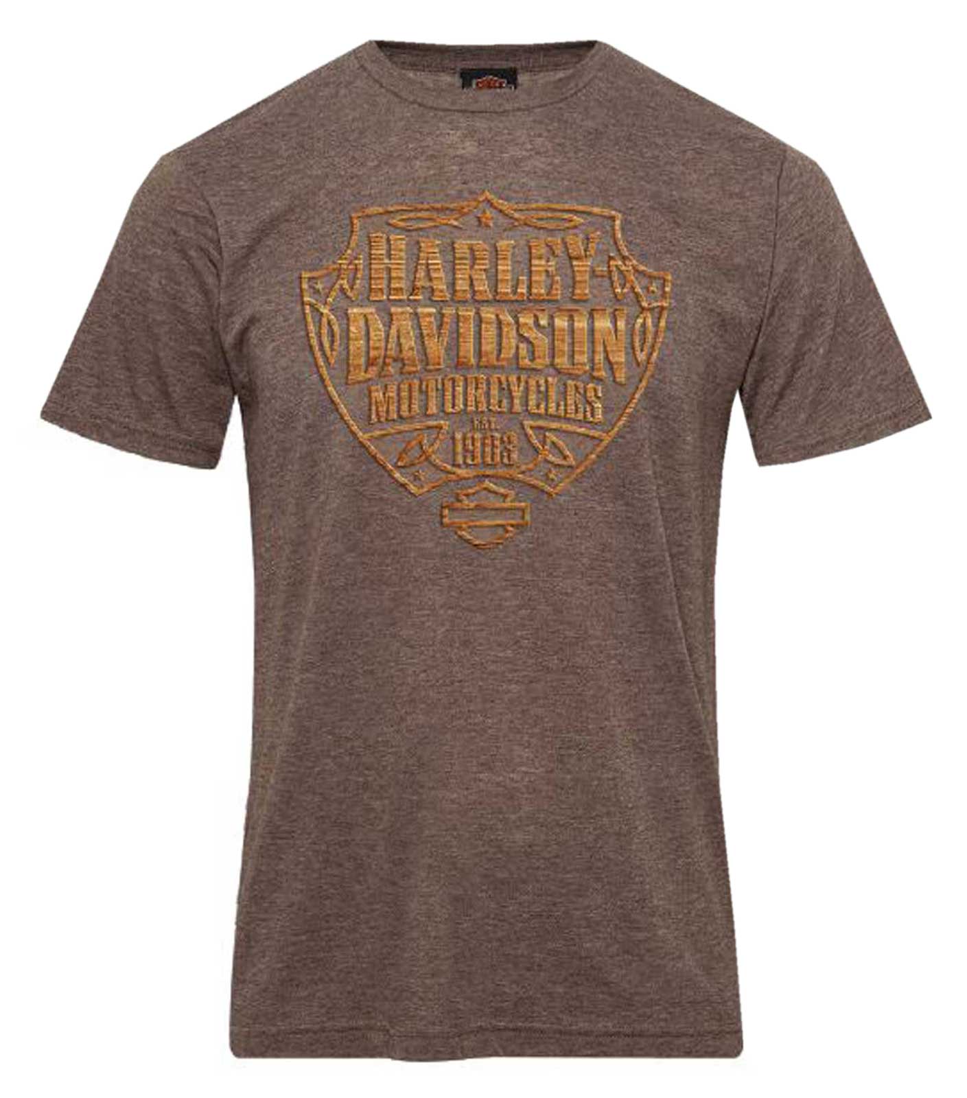 Harley-Davidson Men's Carved Short Sleeve Poly-Blend Tee, Heather Brown - Wisconsin Harley-Davidson