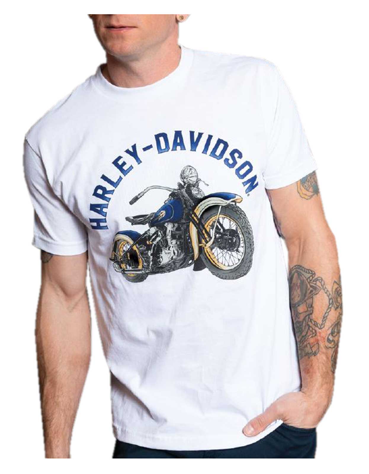 Harley-Davidson Men's Illustrated Short Sleeve Cotton Crew-Neck T-Shirt, White - Wisconsin Harley-Davidson
