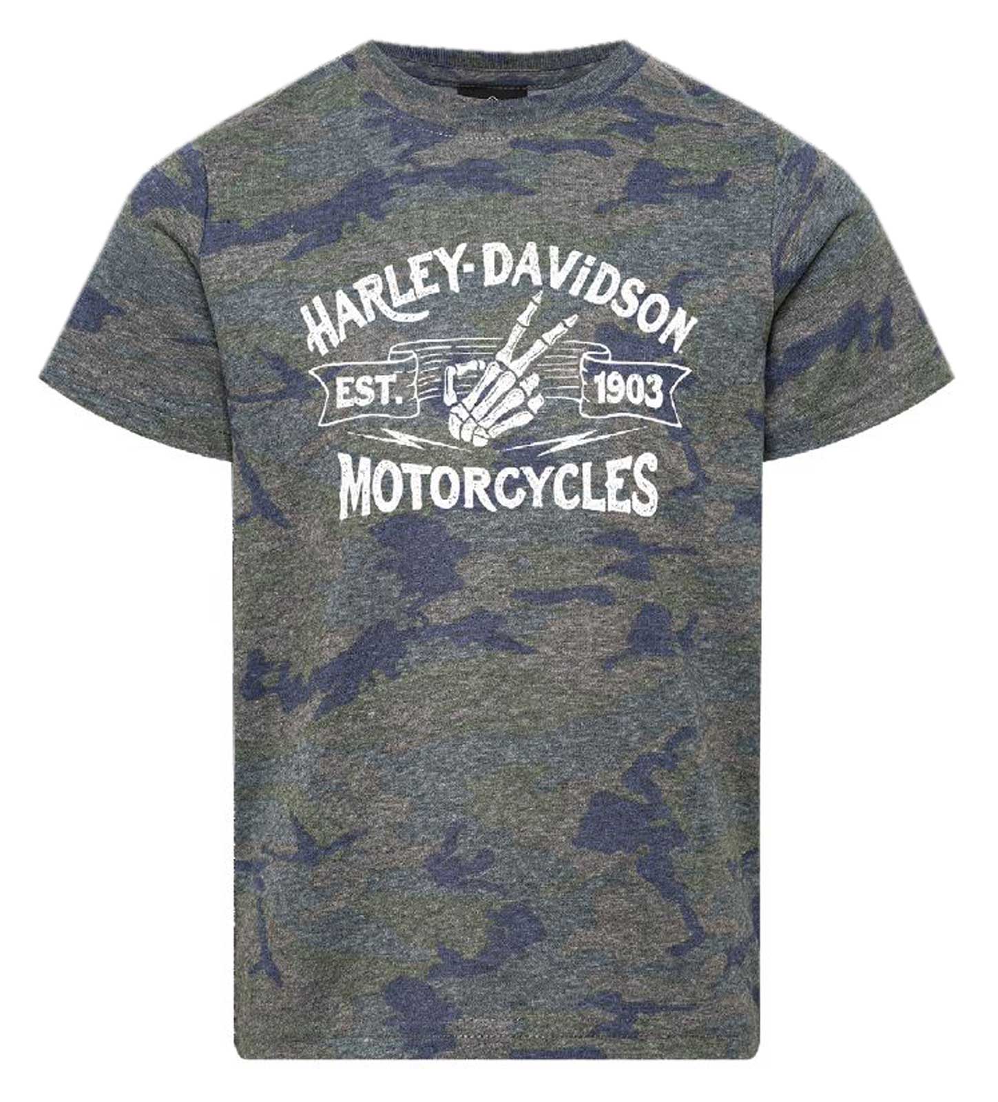 Harley-Davidson Boy's Sign Short Sleeve Crew-Neck Youth Tee, Vintage Camo - Wisconsin Harley-Davidson