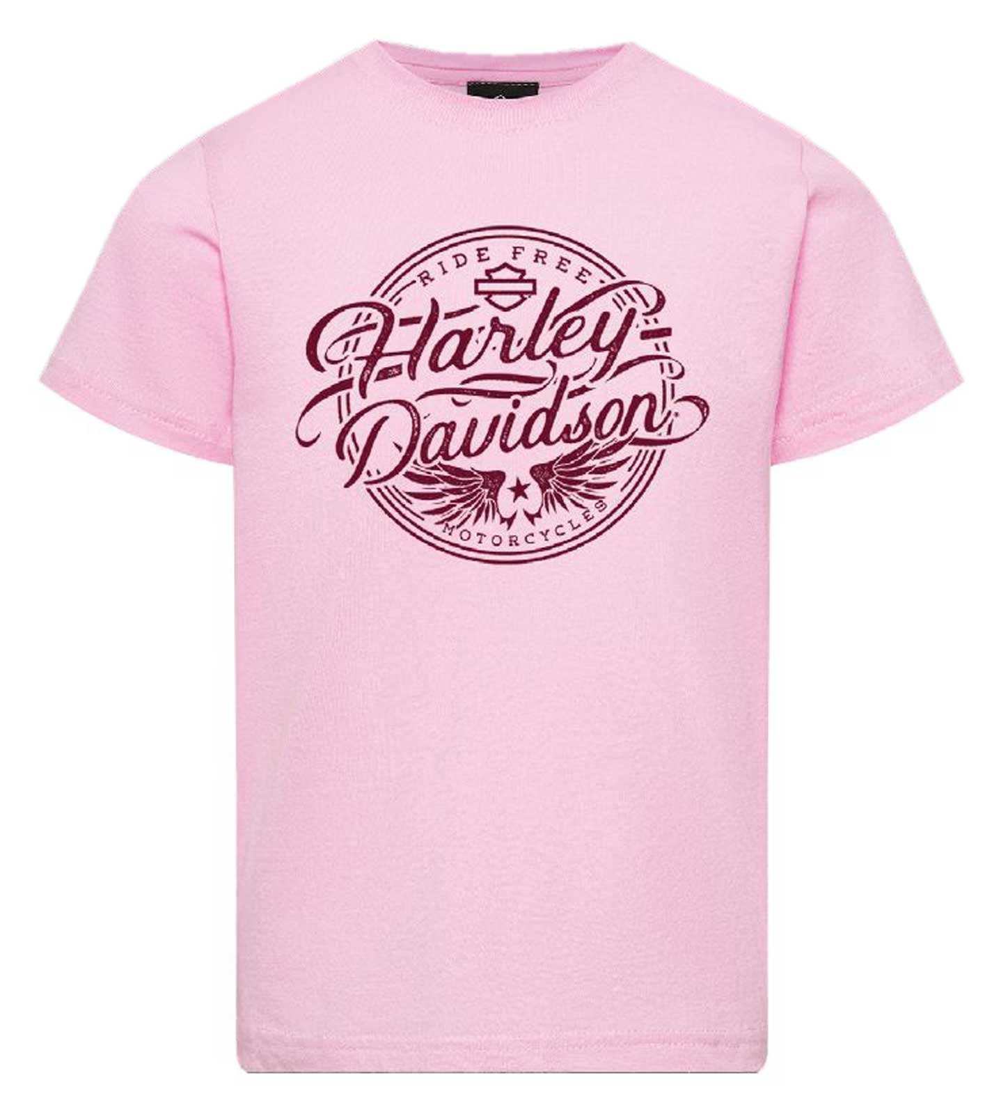 Harley-Davidson Girl's Sticker H-D Youth Short Sleeve Crew-Neck Tee, Pink - Wisconsin Harley-Davidson