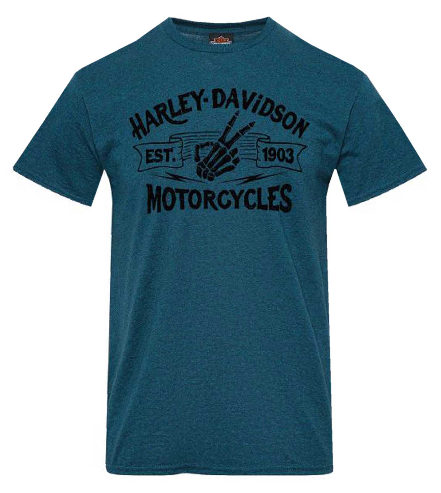 Harley-Davidson Men's Bones Short Sleeve Poly-Blend Tee, Heather Midnight Blue - Wisconsin Harley-Davidson