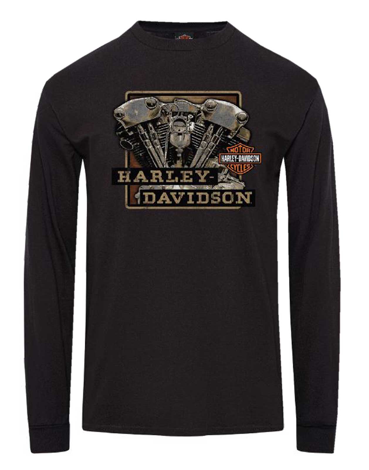 Harley-Davidson Men's Sideswipe Cotton-Blend Long Sleeve Shirt, Solid Black - Wisconsin Harley-Davidson