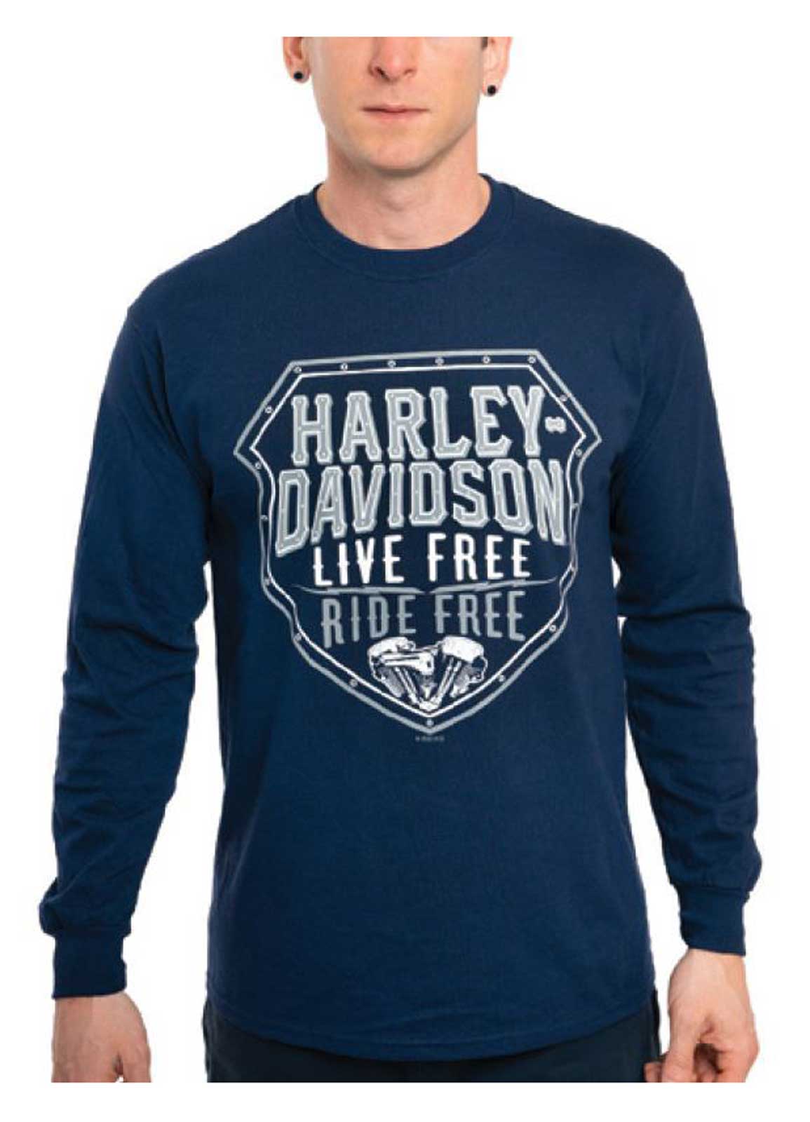 Harley-Davidson Men's High Prospect Long Sleeve Cotton Shirt, Navy Blue - Wisconsin Harley-Davidson