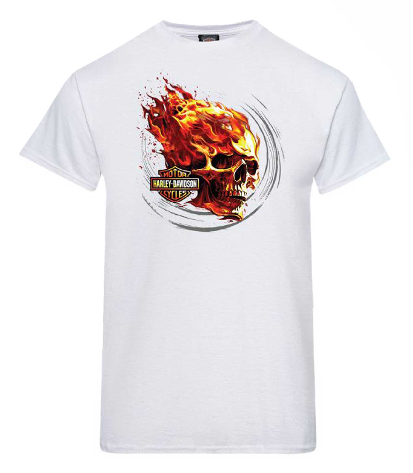 Harley-Davidson Men's Spark Flaming Skull Crew-Neck Short Sleeve T-Shirt, White - Wisconsin Harley-Davidson