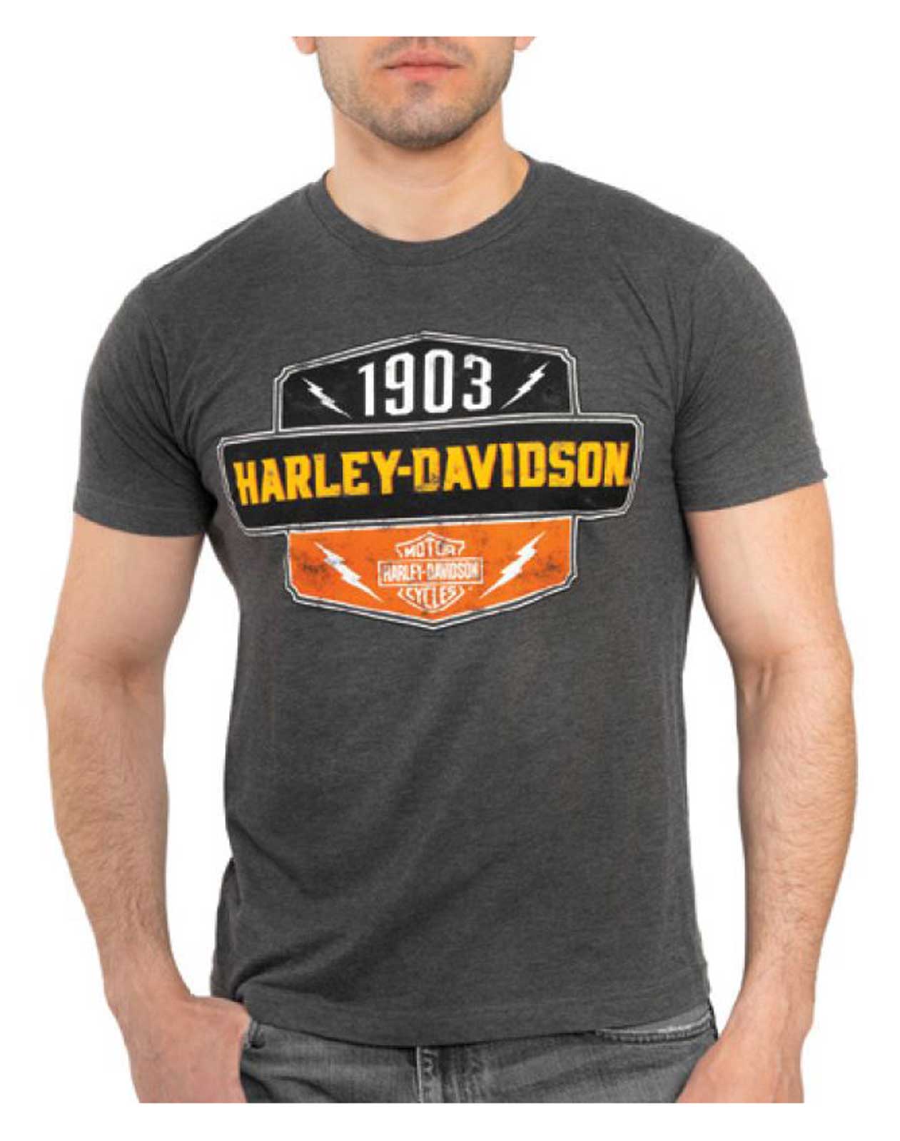 Harley-Davidson Men's Bass Drop Short Sleeve Poly-Blend Tee, Charcoal Heather - Wisconsin Harley-Davidson