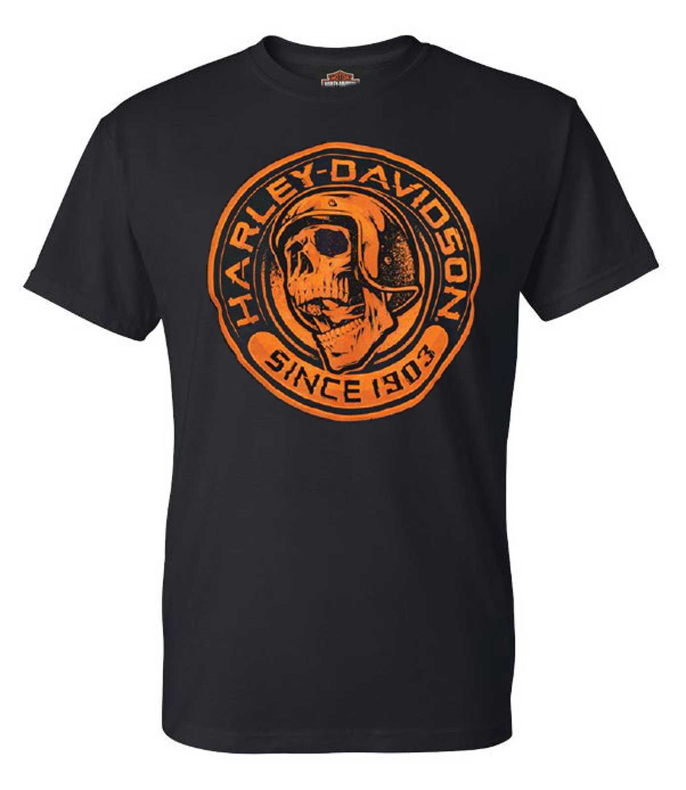 Harley-Davidson Men's Orange Skull Short Sleeve Crew-Neck Cotton T-Shirt, Black - Wisconsin Harley-Davidson