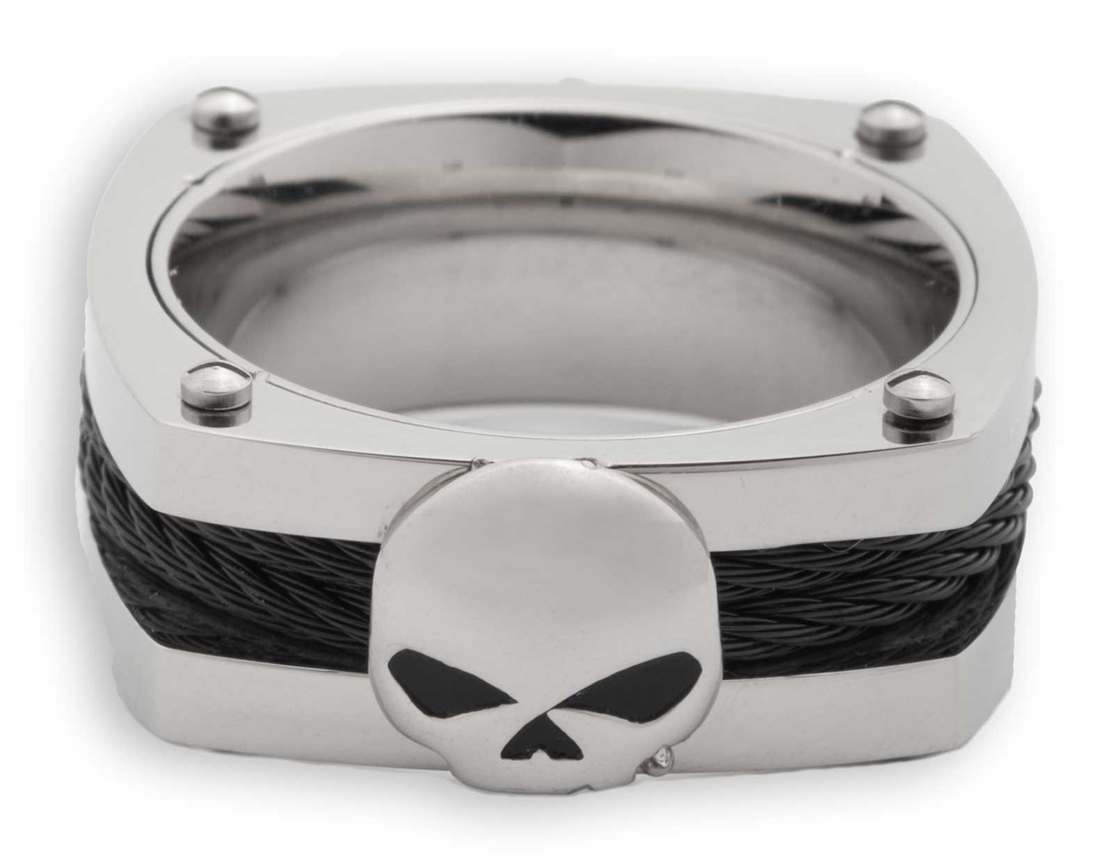 Harley-Davidson Men's Willie G Skull Stainless Steel Square Wire Ring, Silver - Wisconsin Harley-Davidson