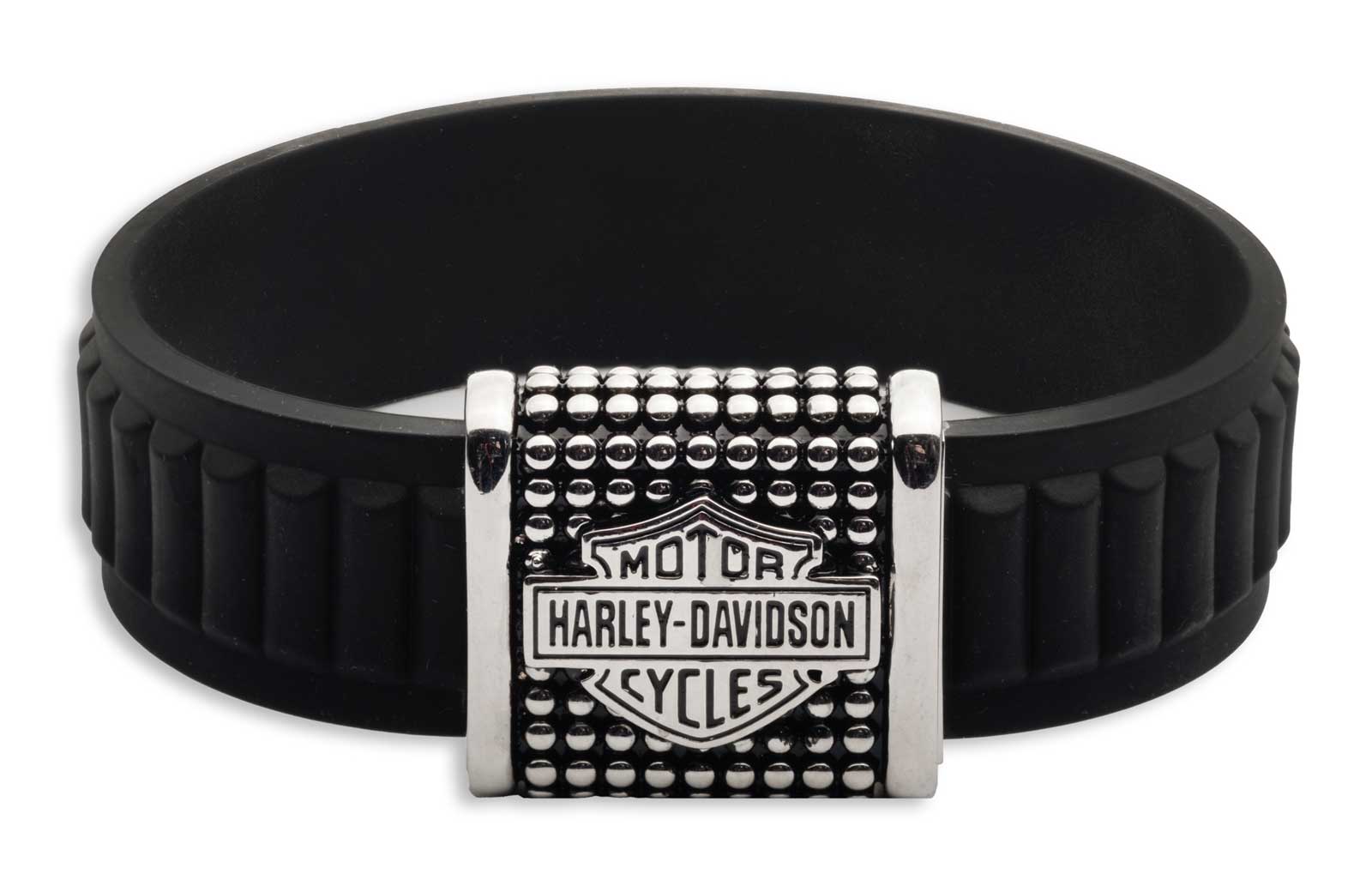 Harley-Davidson Men's 9 in. Bar & Shield Stud Silicone Bangle Bracelet, Black - Wisconsin Harley-Davidson
