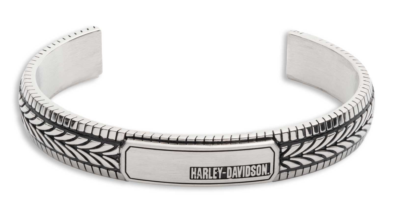 Harley-Davidson Men's 9 in. Tire Tread Stainless Steel Cuff Bracelet, Silver - Wisconsin Harley-Davidson