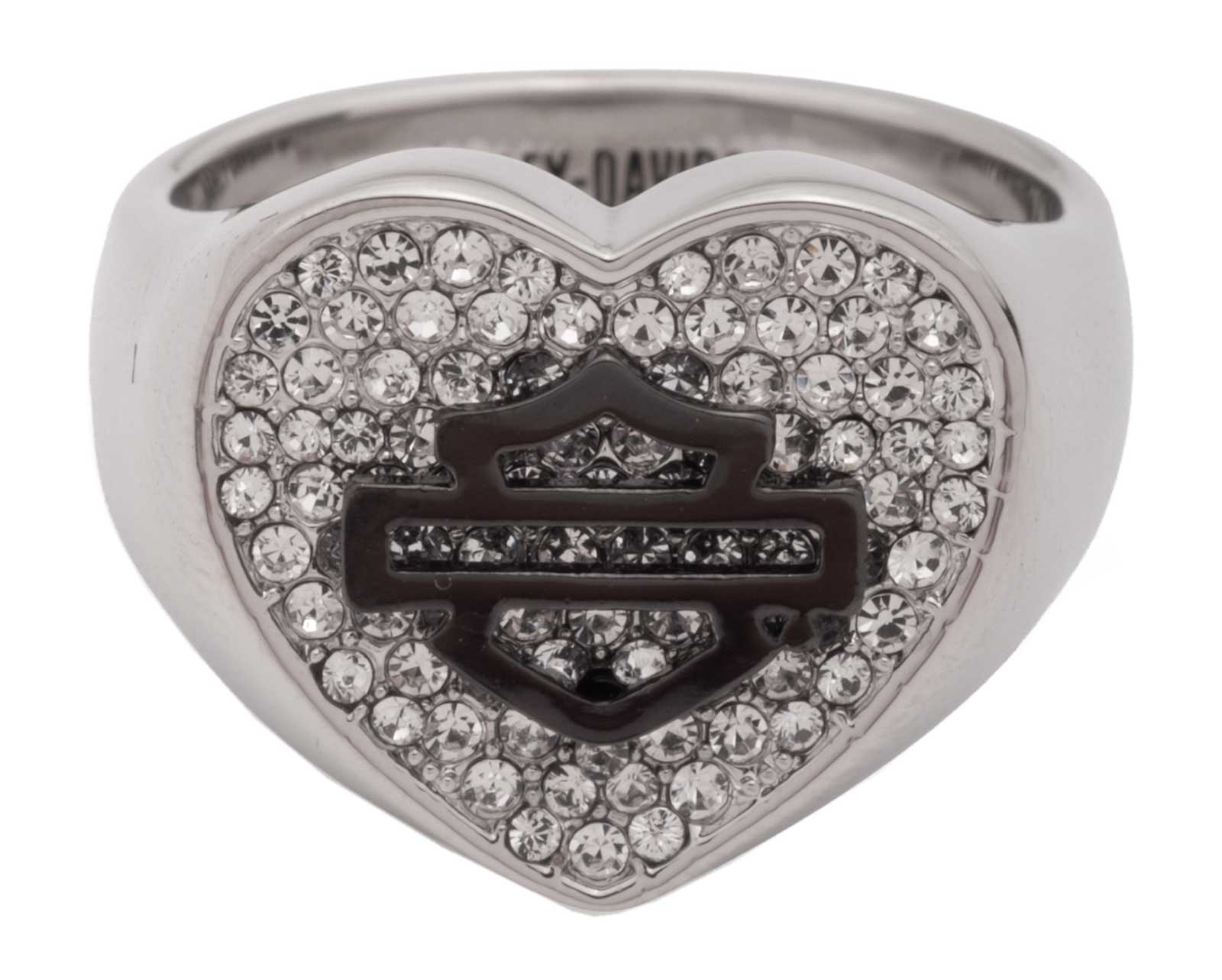 Harley-Davidson Women's Pave Heart Bar & Shield Ring, Brass Silver Plated - Wisconsin Harley-Davidson